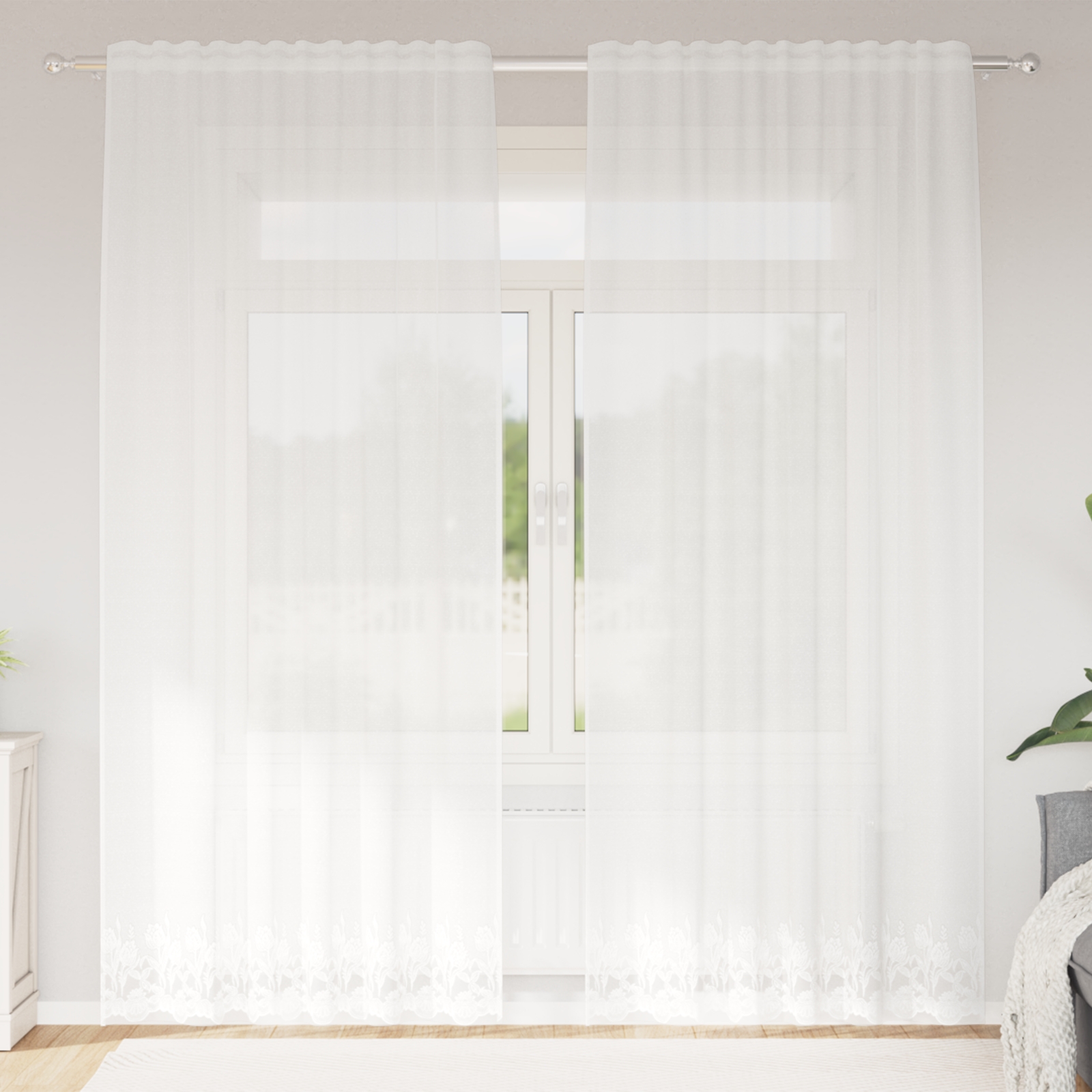 Spitzenvorhang mit Vorhängen Weiß 150 x 245 cm Polyester