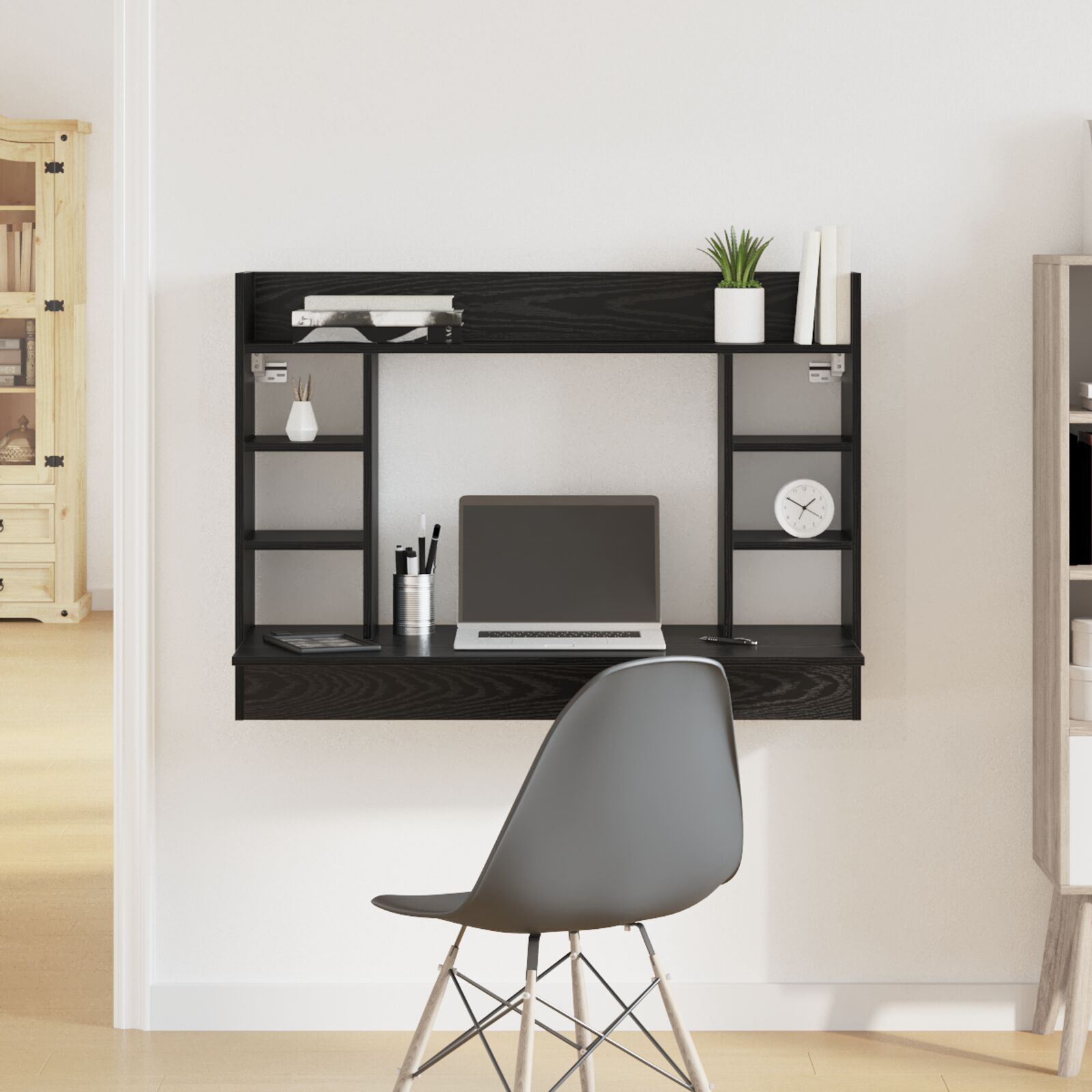 Wandmontierter Schreibtisch Schwarz Eiche 105x48x75 cm Holzwerkstoff