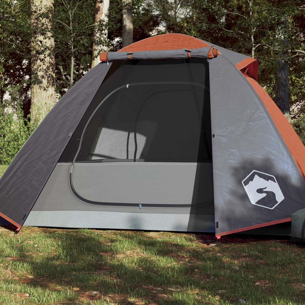 Kuppel-Campingzelt 2 Personen Grau und Orange Wasserdicht