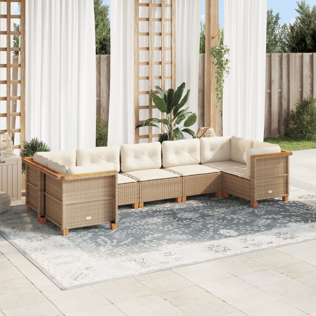 7-tlg. Garten-Sofagarnitur mit Kissen Beige Poly Rattan 7-tlg. Garten-Sofagarnitur mit Kissen Beige Poly Rattan