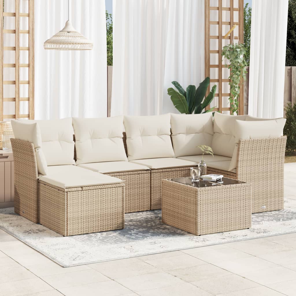 7-tlg. Garten-Sofagarnitur mit Kissen Beige Poly Rattan 7-tlg. Garten-Sofagarnitur mit Kissen Beige Poly Rattan
