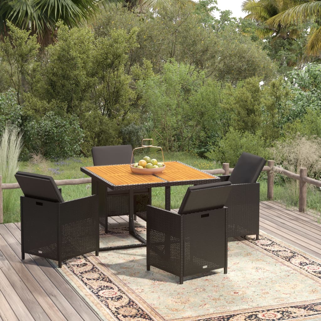 5-tlg. Garten-Essgruppe mit Kissen Poly Rattan Schwarz 5-tlg. Garten-Essgruppe mit Kissen Poly Rattan Schwarz