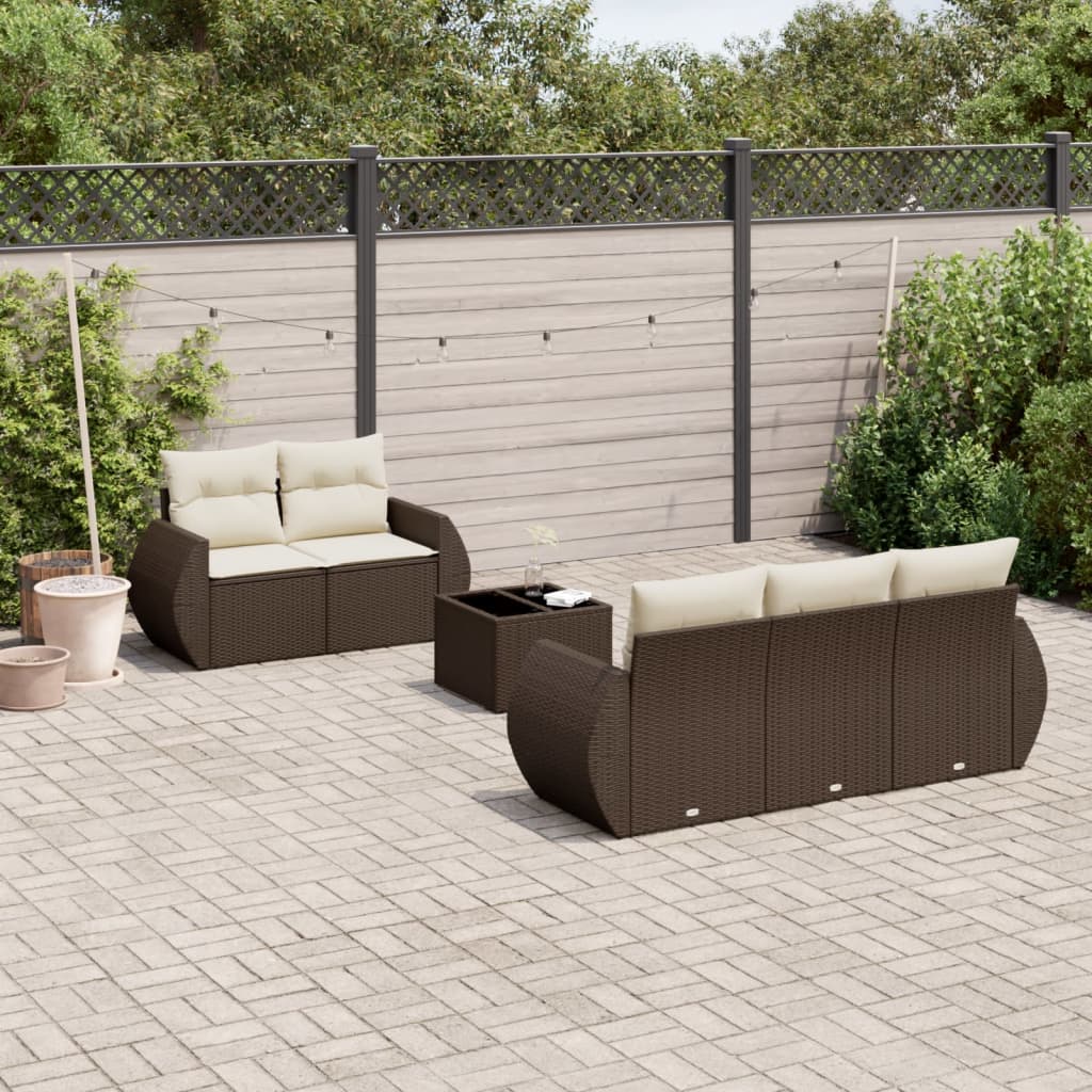 6-tlg. Garten-Sofagarnitur mit Kissen Braun Poly Rattan