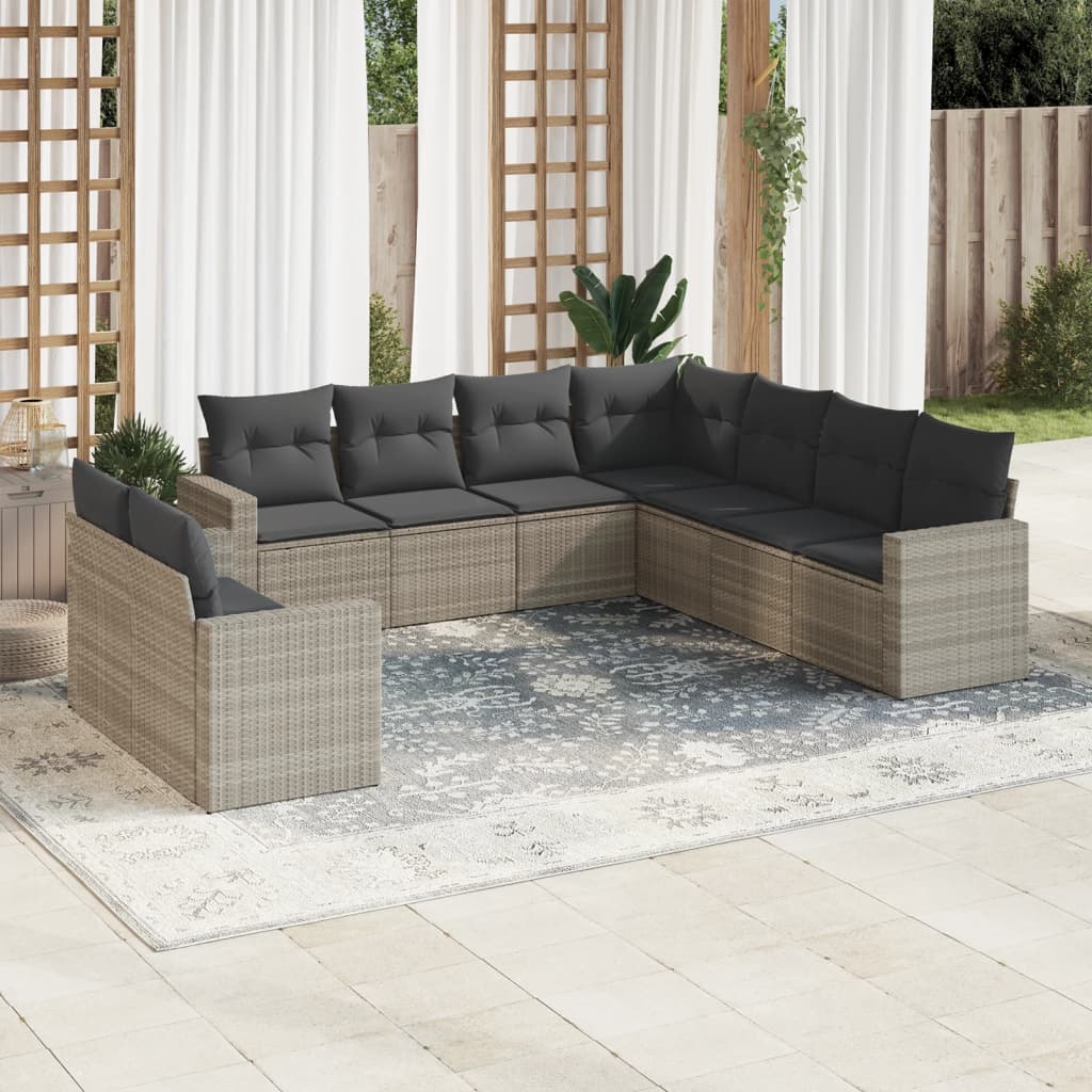 9-tlg. Garten-Sofagarnitur mit Kissen Hellgrau Poly Rattan 9-tlg. Garten-Sofagarnitur mit Kissen Hellgrau Poly Rattan
