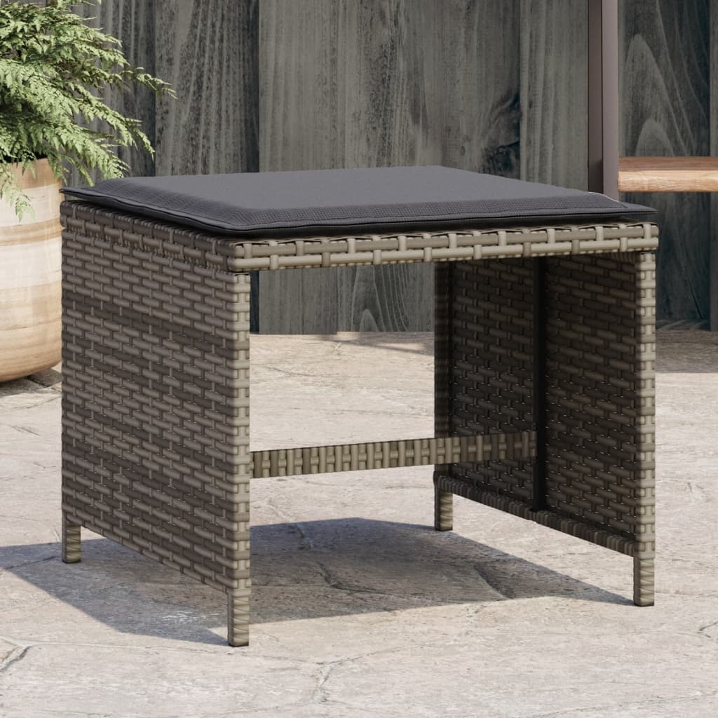 Gartenhocker mit Kissen 4 Stk. Grau 40x40x35 cm Poly Rattan Gartenhocker mit Kissen 4 Stk. Grau 40x40x35 cm Poly Rattan