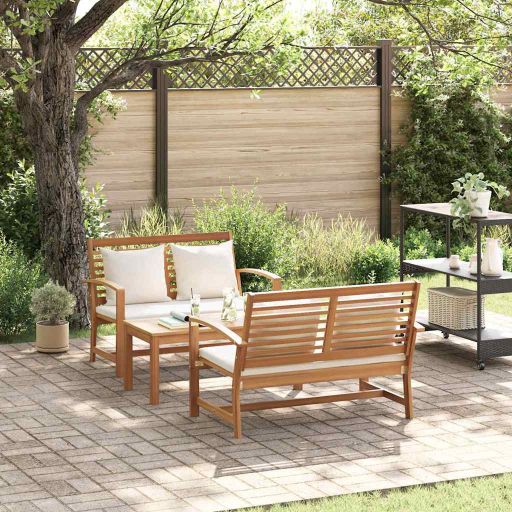 Garten-Sofa-Set 3 pcs Natur Teak-Massivholz