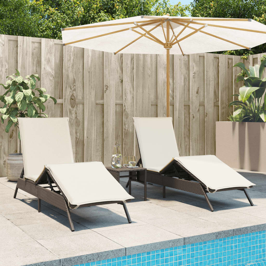 Sonnenliegen 2 Stk. mit Tisch Braun Poly Rattan Sonnenliegen 2 Stk. mit Tisch Braun Poly Rattan
