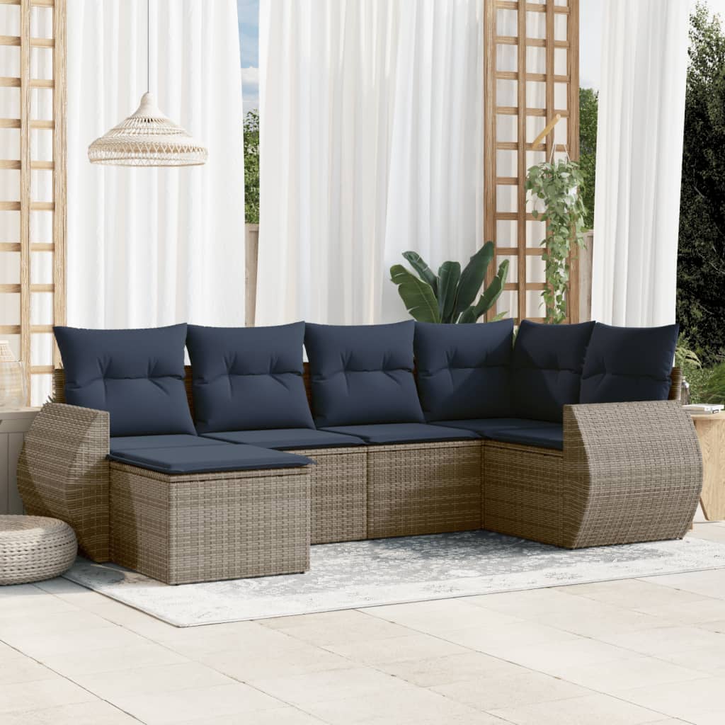 6-teiliges Gartensofa-Set mit Kissen, grau, Polyrattan 6-teiliges Gartensofa-Set mit Kissen, grau, Polyrattan