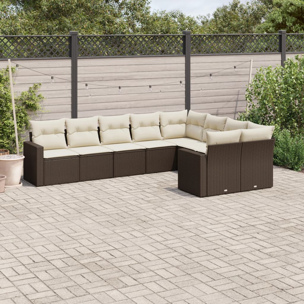9-tlg. Garten-Sofagarnitur mit Kissen Braun Poly Rattan 9-tlg. Garten-Sofagarnitur mit Kissen Braun Poly Rattan