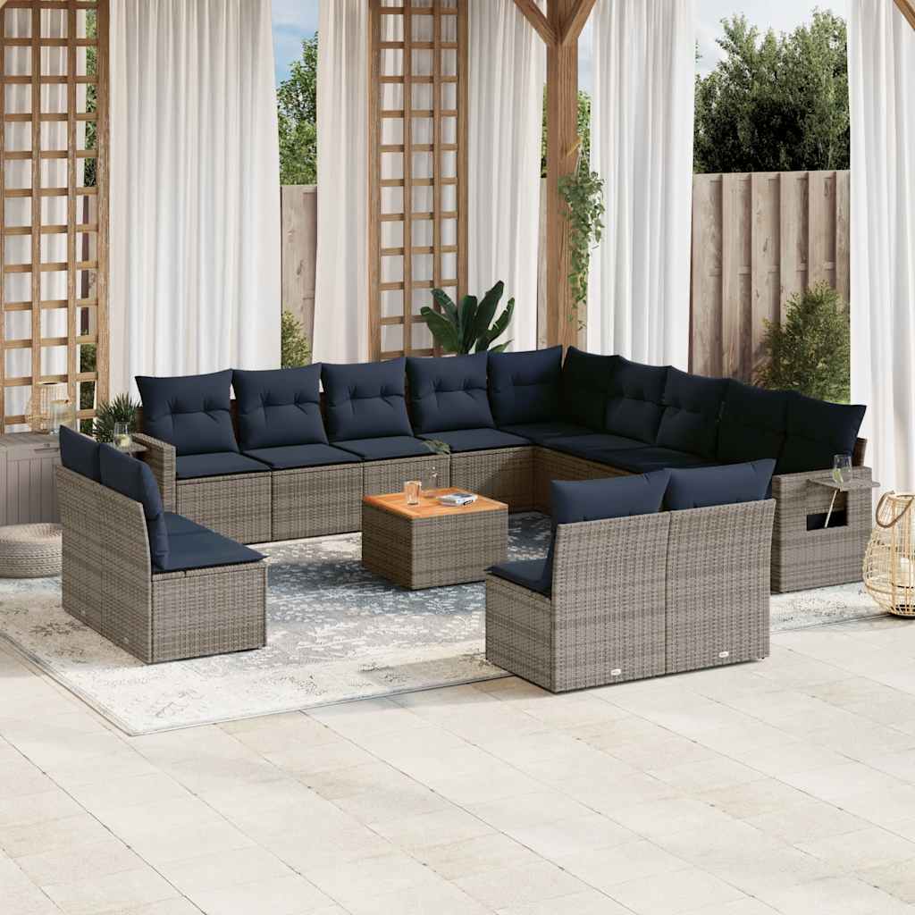 14-teiliges Gartensofa-Set mit Kissen, grau, Polyrattan 14-teiliges Gartensofa-Set mit Kissen, grau, Polyrattan