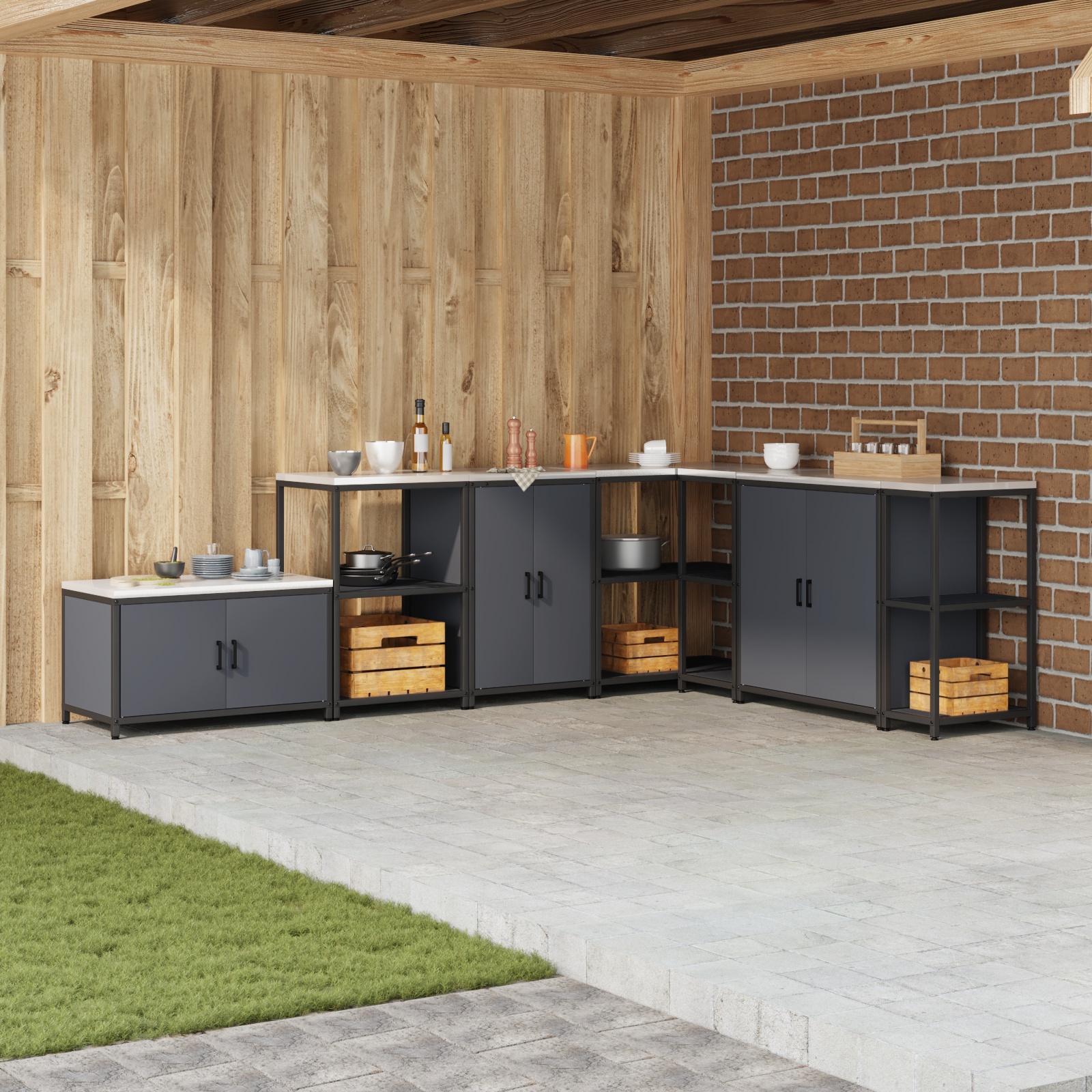Küchenlagerregal mit Regal mit Speicher mit Tür Anthrazit 60 x 50 x 92 cm Stahl