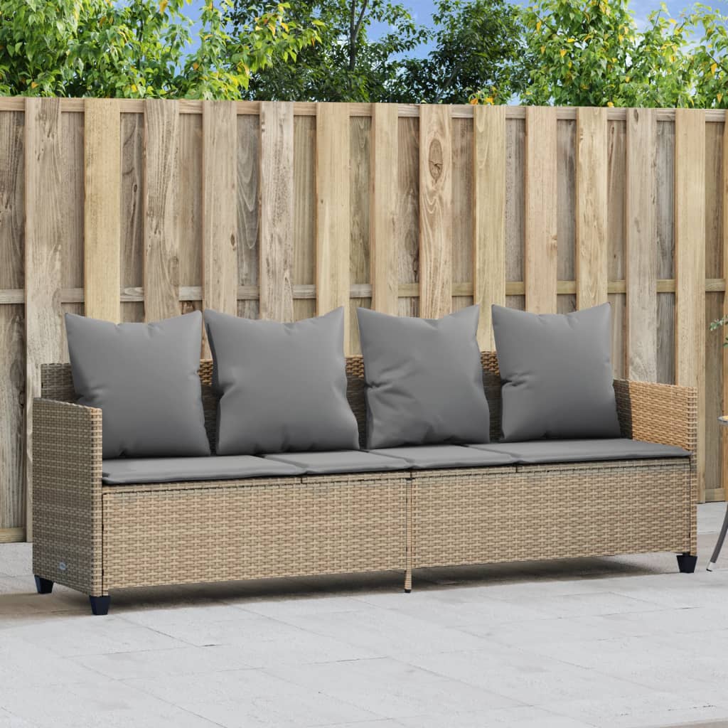 Sonnenliege mit Kissen Beige Poly Rattan Sonnenliege mit Kissen Beige Poly Rattan