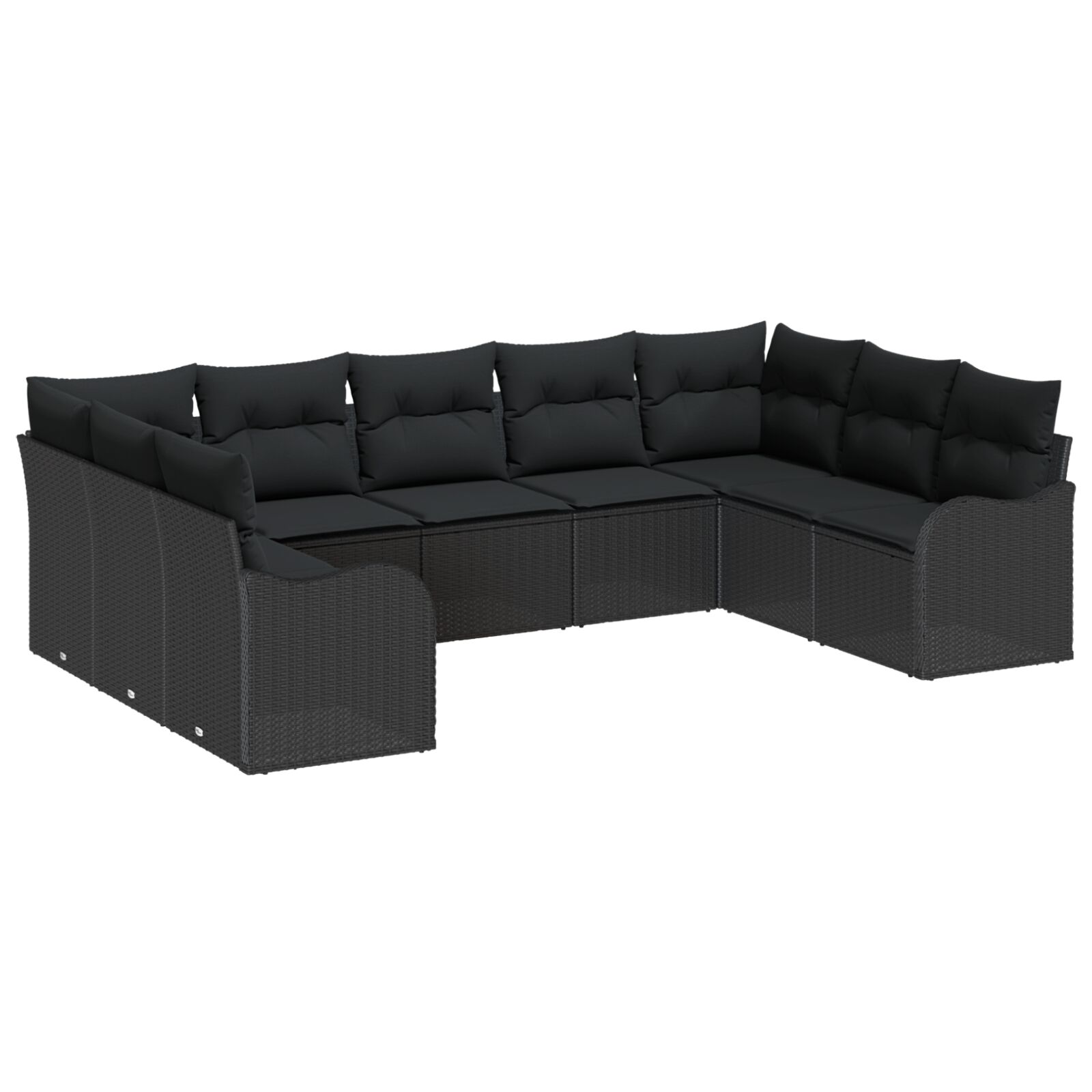 9-teiliges Garten Sofa Set mit Kissen Schwarz Poly Rattan, 2-Sitzer Garten Sofa mit Kissen Schwarz Poly Rattan