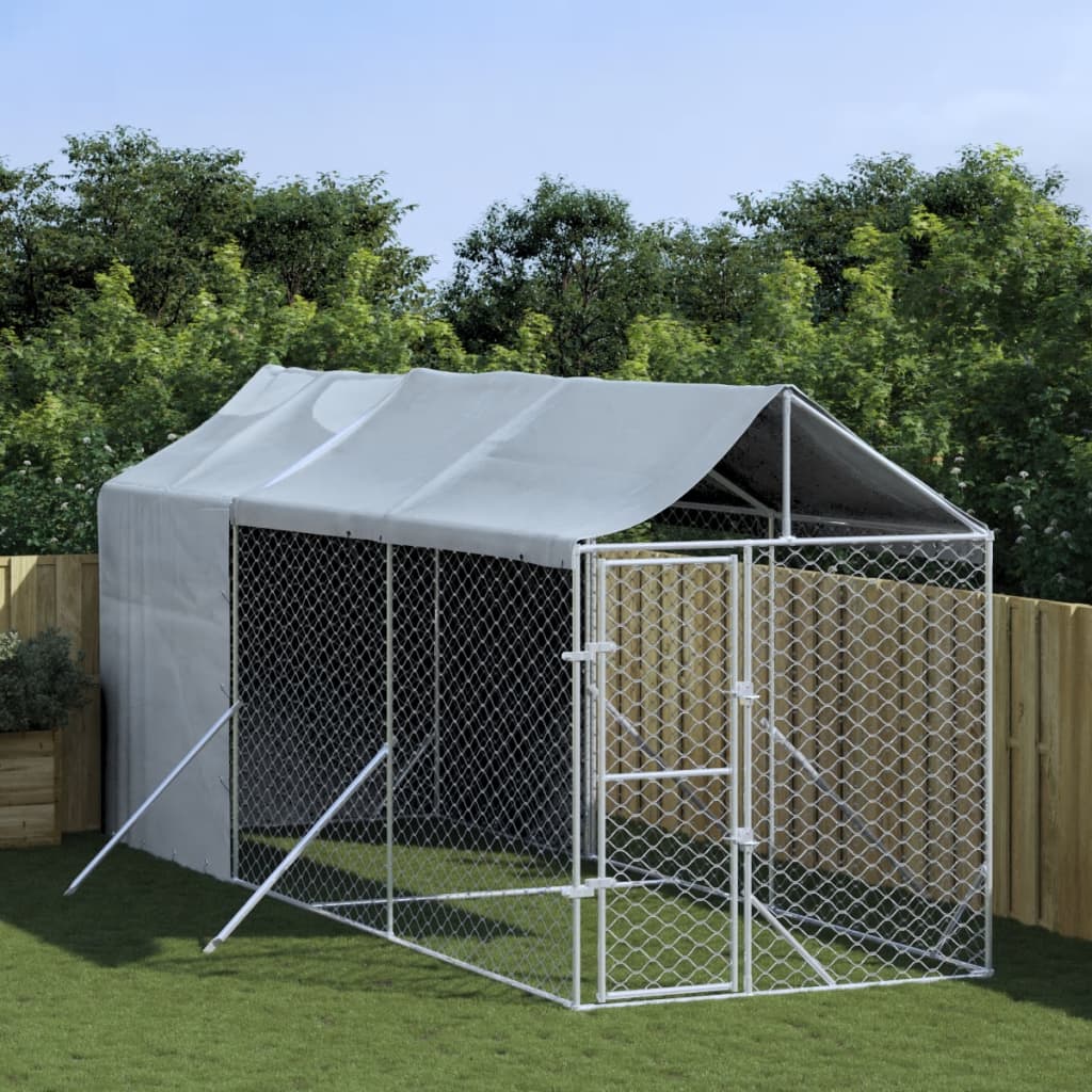 Outdoor-Hundezwinger mit Dach Silbern 2x6x2,5m Verzinkter Stahl Outdoor-Hundezwinger mit Dach Silbern 2x6x2,5m Verzinkter Stahl