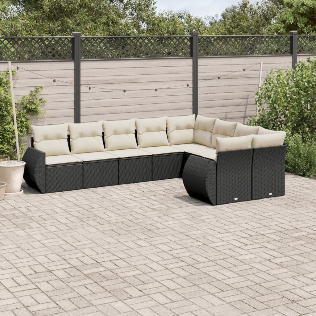 9-tlg. Garten-Sofagarnitur mit Kissen Schwarz Poly Rattan 9-tlg. Garten-Sofagarnitur mit Kissen Schwarz Poly Rattan