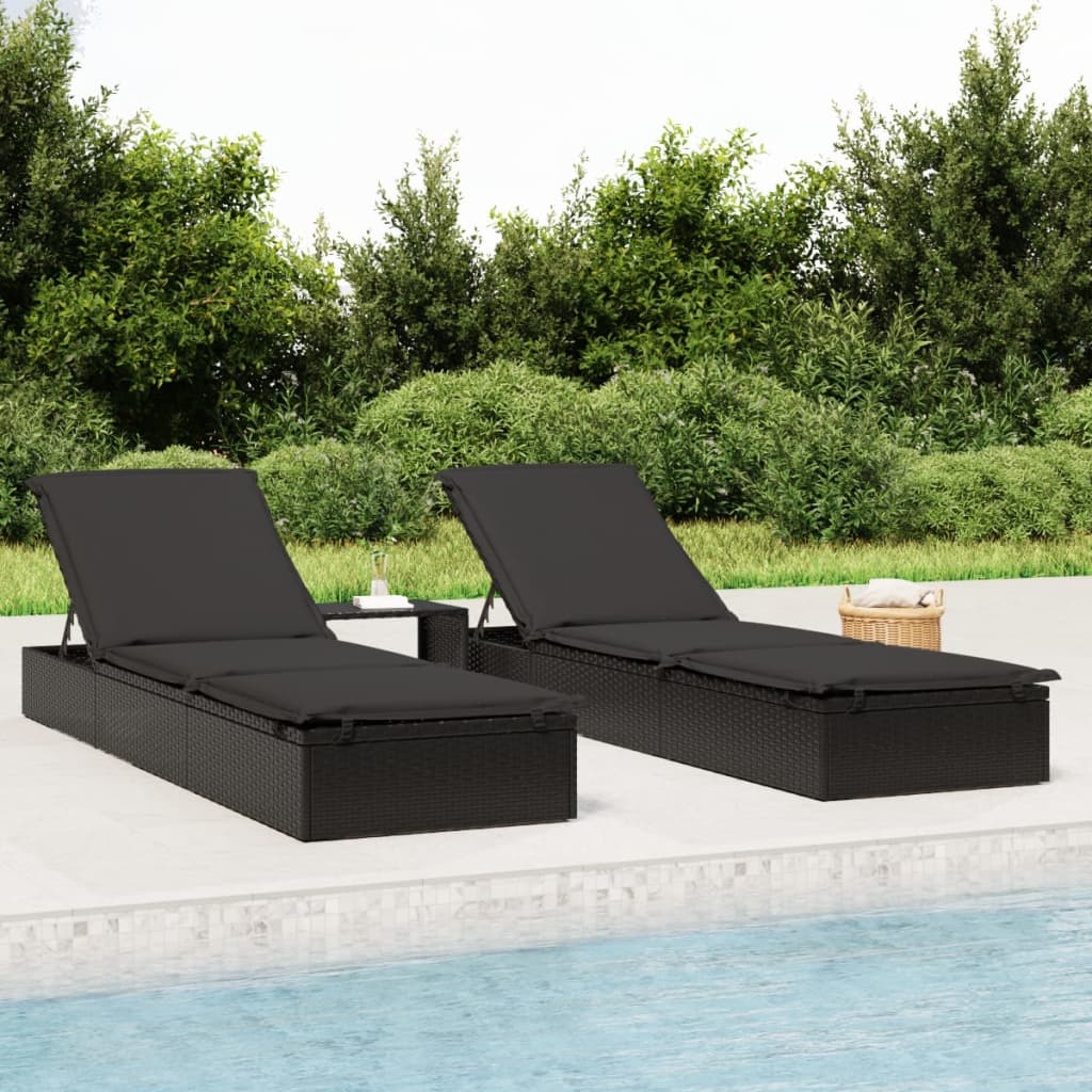 Sonnenliege 1 Stk. mit Auflage Schwarz 201x55x62 cm Poly Rattan Sonnenliege 1 Stk. mit Auflage Schwarz 201x55x62 cm Poly Rattan