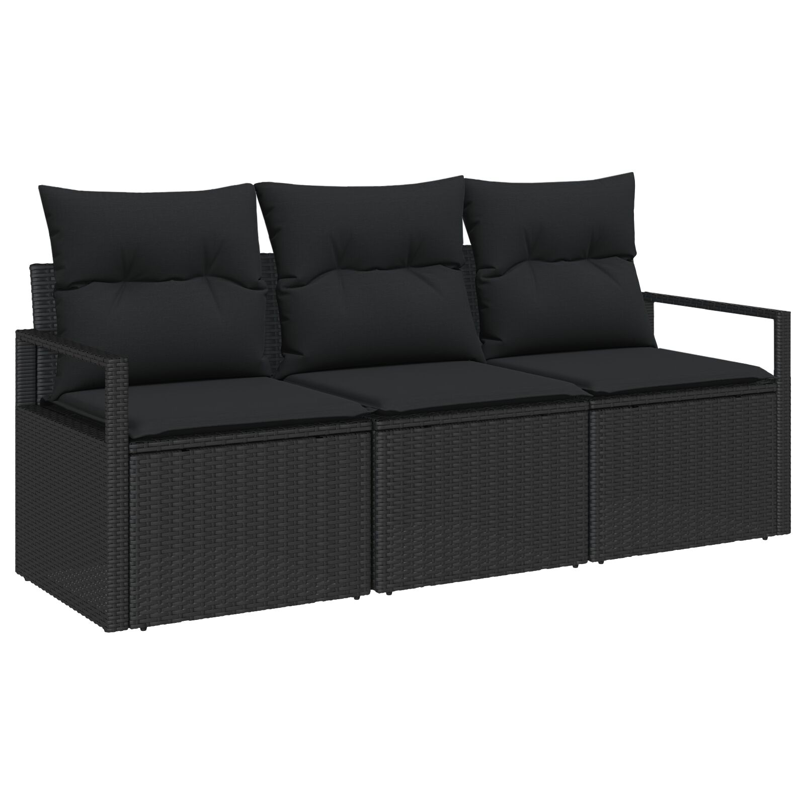3-teilige Garten-Sofa-Set mit Kissen Schwarz Poly Rattan, 2-Sitzer Garten Sofa mit Kissen Schwarz Poly Rattan 3-teilige Garten-Sofa-Set mit Kissen Schwarz Poly Rattan, 2-Sitzer Garten Sofa mit Kissen Schwarz Poly Rattan