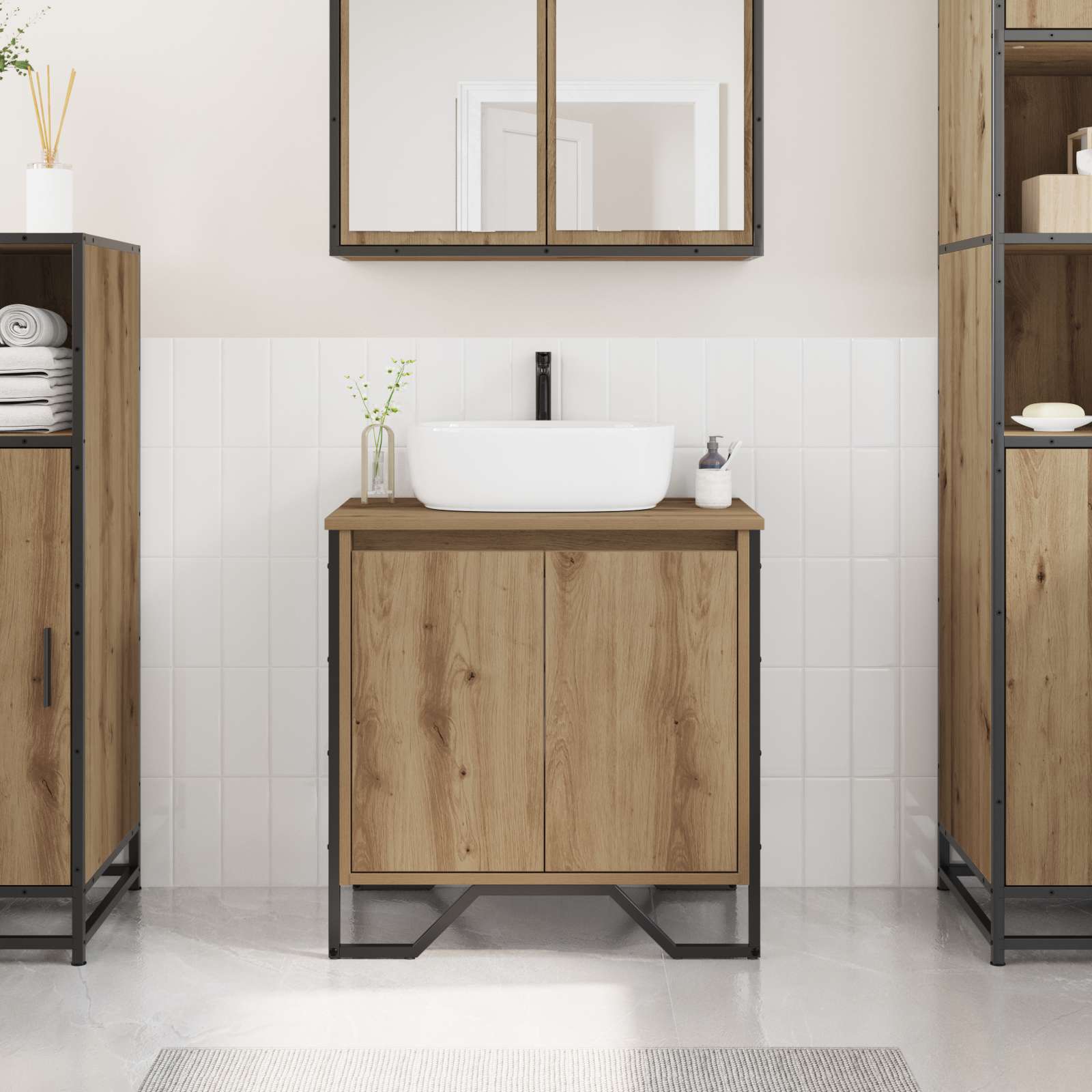 Bad Waschbecken Schrank Artisan Eiche 60x35x50 cm Holzwerkstoff