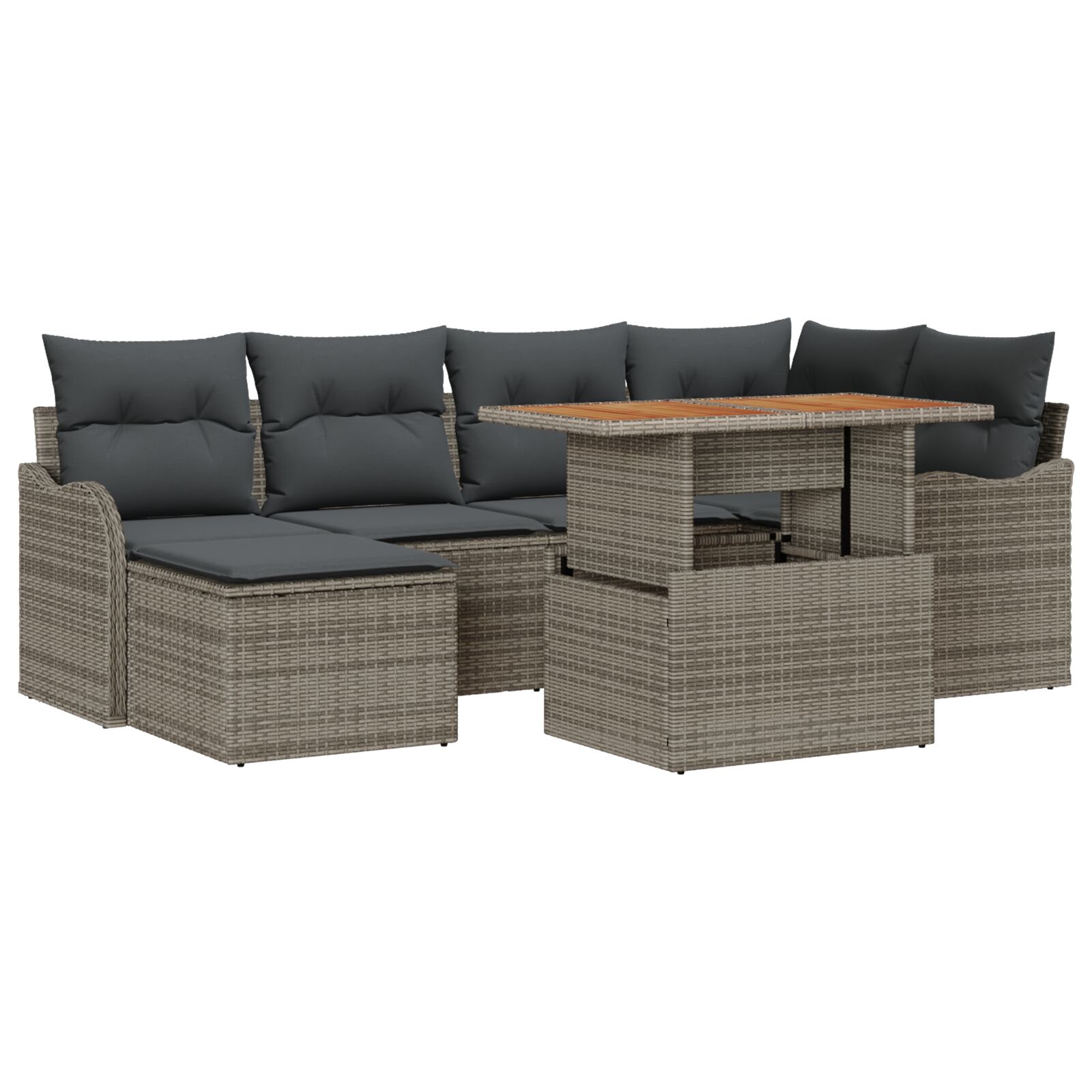 7-teiliges Garten Sofa Set mit Kissen Grau Poly Rattan Akazie, 2-Sitzer Garten Sofa mit Kissen Grau Poly Rattan 7-teiliges Garten Sofa Set mit Kissen Grau Poly Rattan Akazie, 2-Sitzer Garten Sofa mit Kissen Grau Poly Rattan