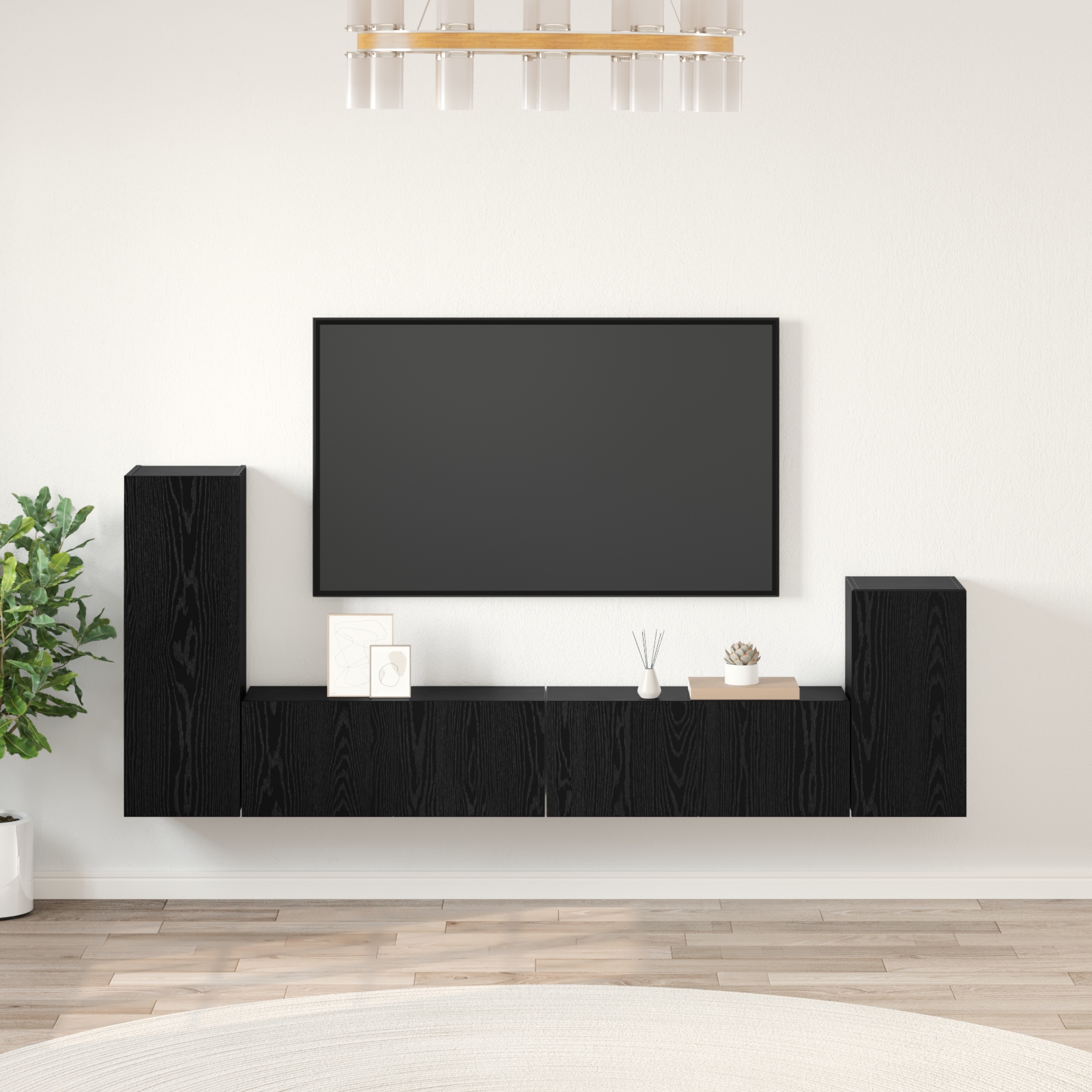 Wand TV Schrank mit Regal mit Speicher mit Tür 4 pcs Schwarz Eiche Holzwerkstoff