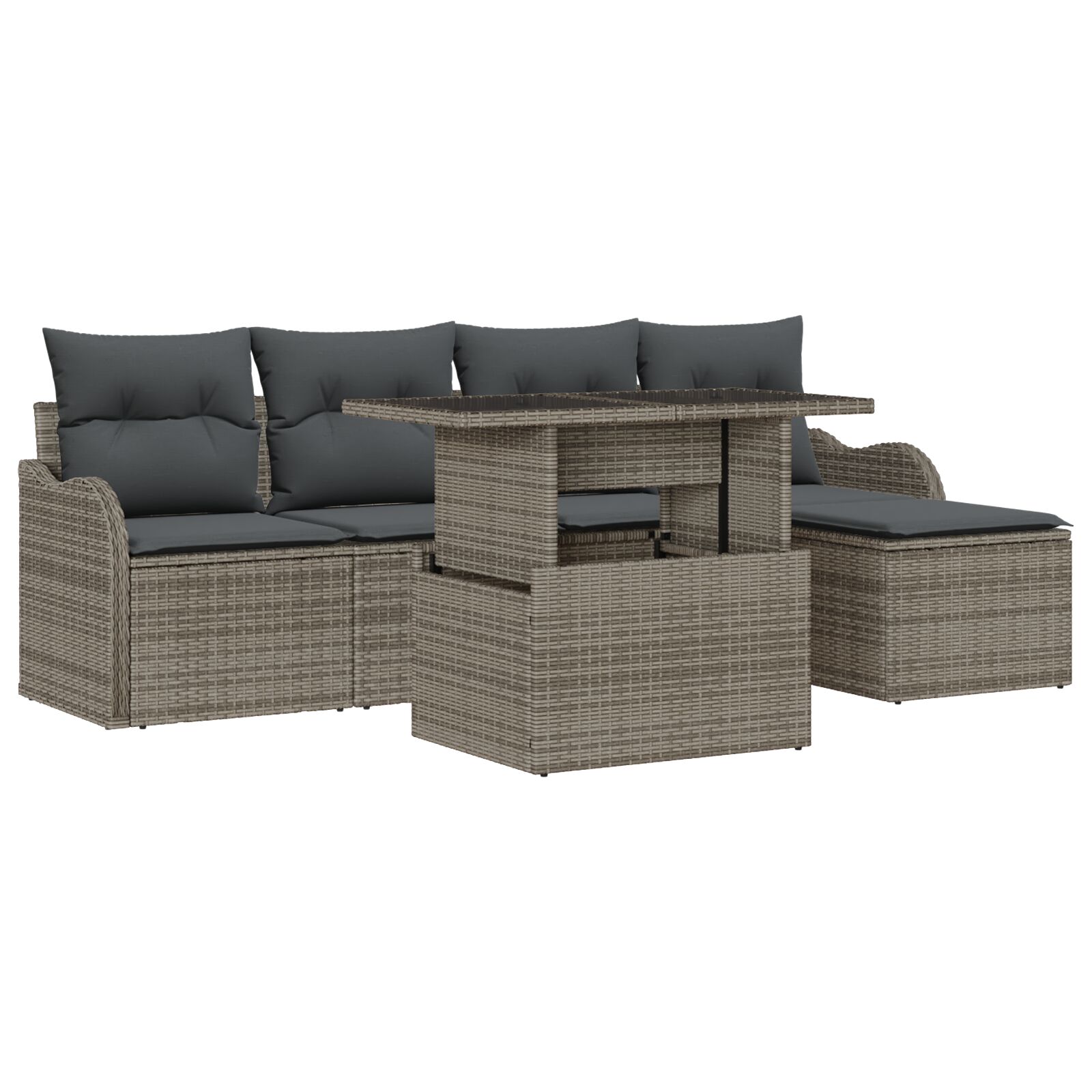 6-teilige Garten Sofa Set mit Kissen Grau Poly Rattan, 2-Sitzer Garten Sofa mit Stauraum & Kissen Grau Poly Rattan 6-teilige Garten Sofa Set mit Kissen Grau Poly Rattan, 2-Sitzer Garten Sofa mit Stauraum & Kissen Grau Poly Rattan
