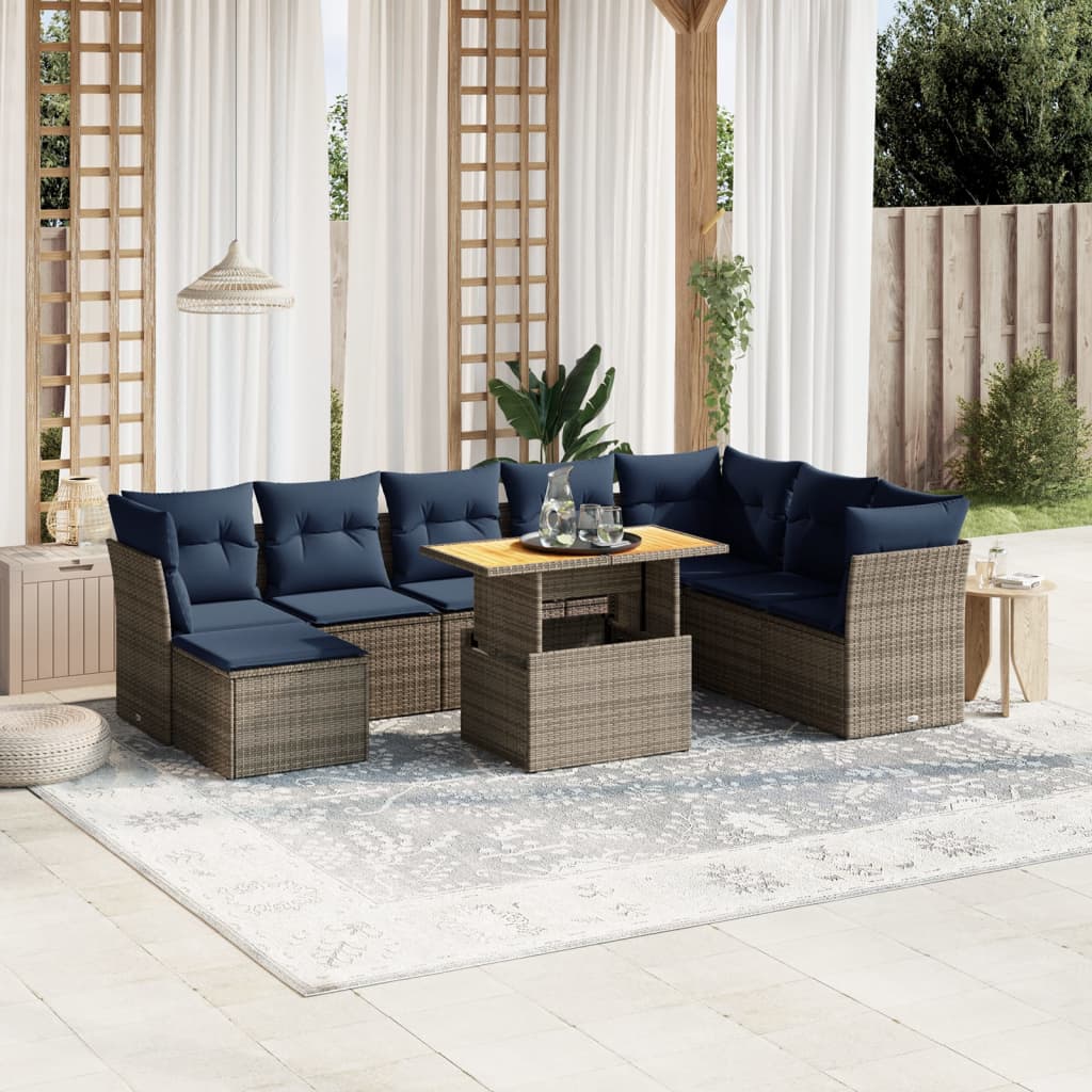 9-tlg. Garten-Sofagarnitur mit Kissen Grau Poly Rattan 9-tlg. Garten-Sofagarnitur mit Kissen Grau Poly Rattan