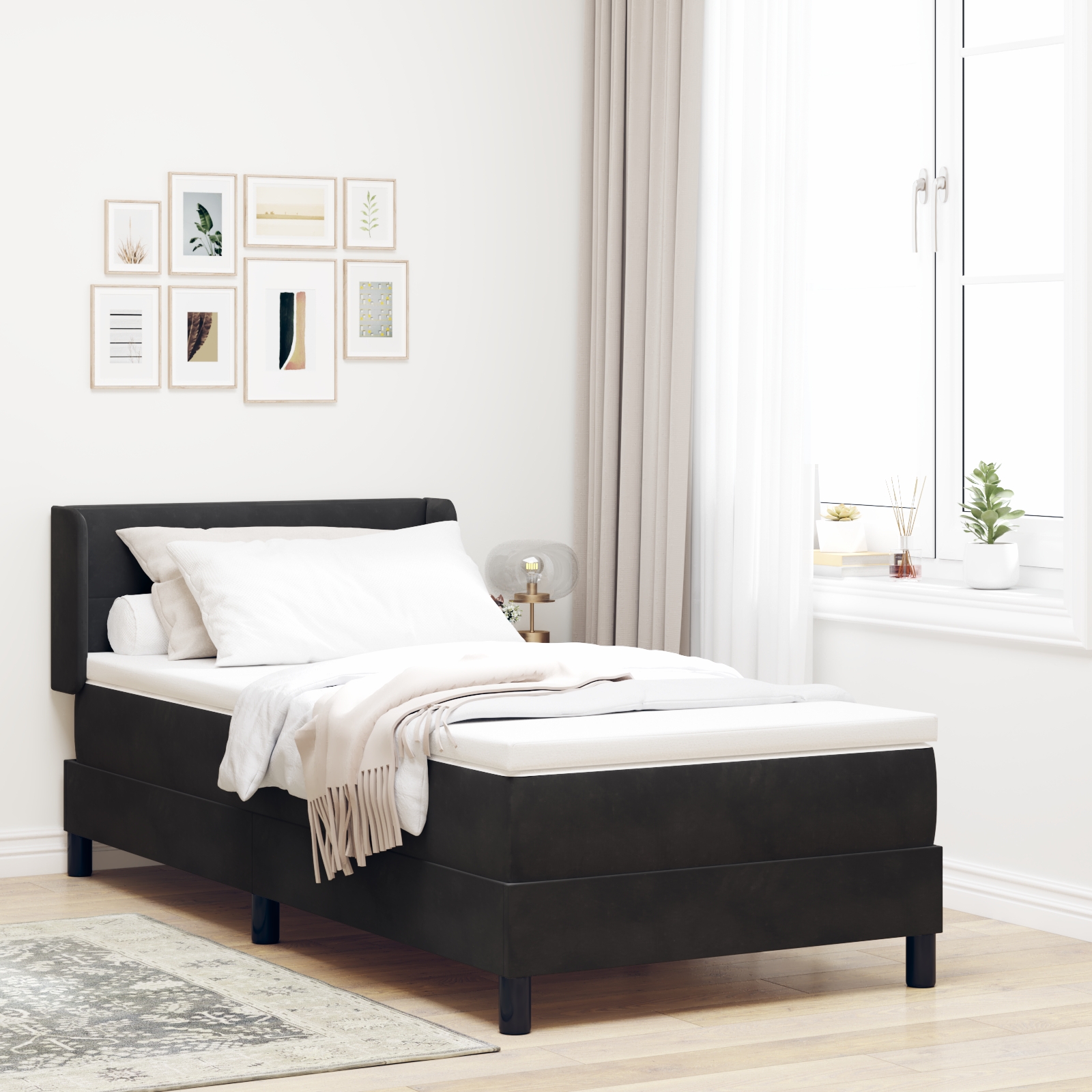 Boxspringbett mit Matratze Schwarz 90x200 cm Samt