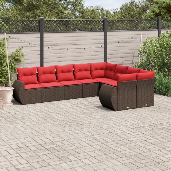 9-teiliges Gartensofa-Set mit Kissen, braun, Polyrattan 9-teiliges Gartensofa-Set mit Kissen, braun, Polyrattan