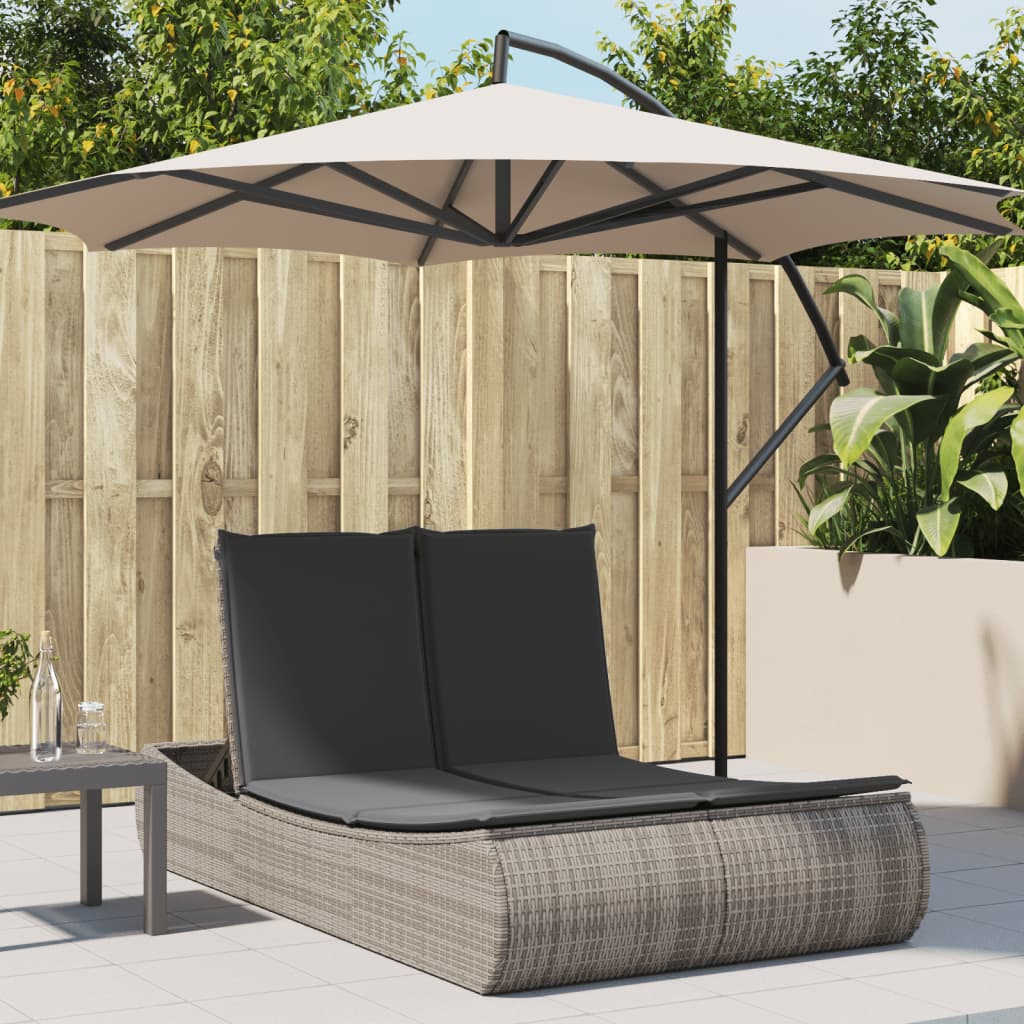 Doppel-Sonnenliege mit Kissen Grau Poly Rattan Doppel-Sonnenliege mit Kissen Grau Poly Rattan