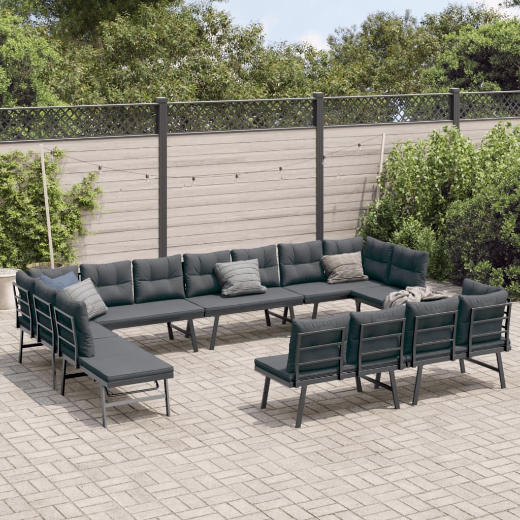 8-tlg. Garten-Sitzgruppe mit Kissen Schwarz Stahl 8-tlg. Garten-Sitzgruppe mit Kissen Schwarz Stahl