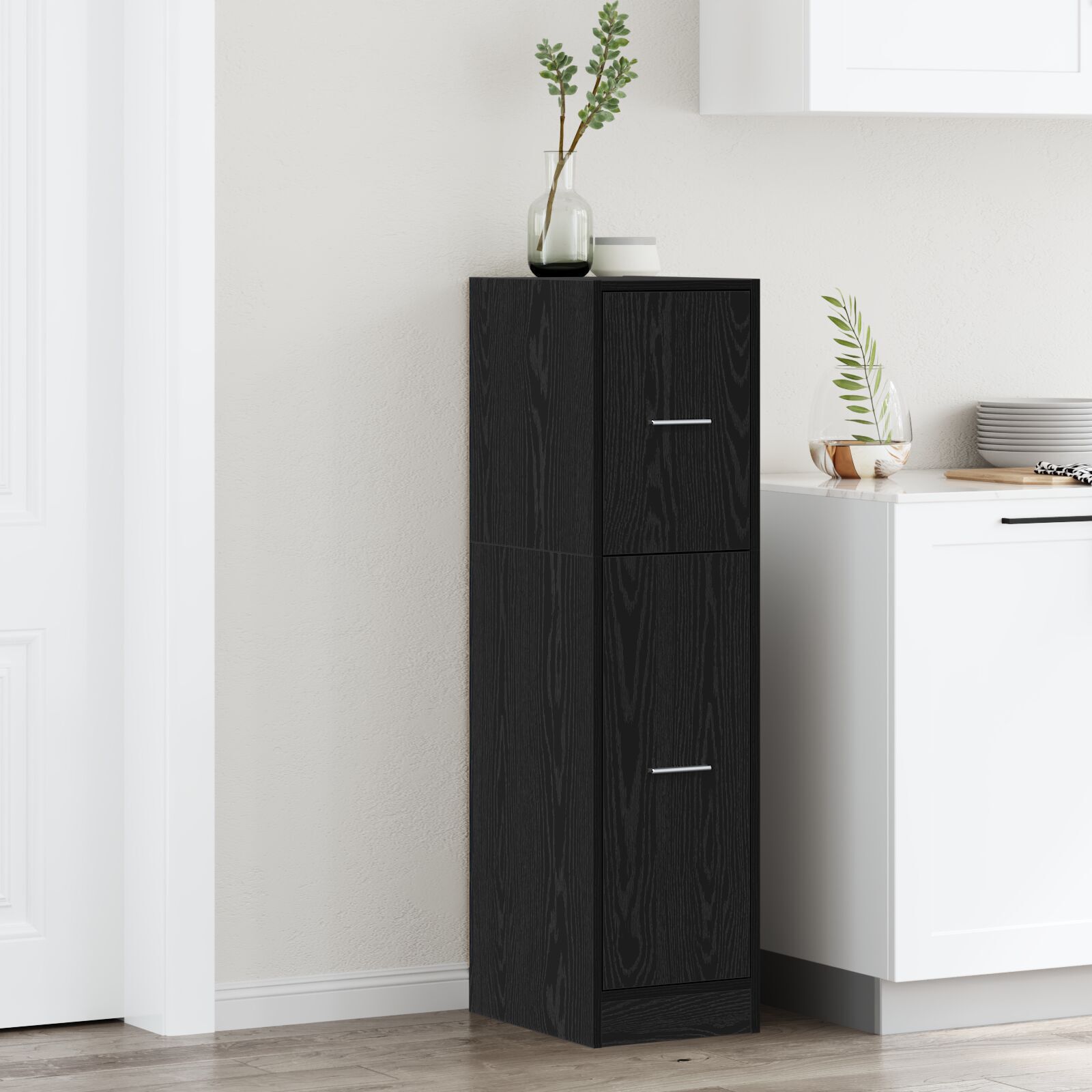 Apotheker Schrank Schwarz Eiche 30x41x118 cm Holzwerkstoff