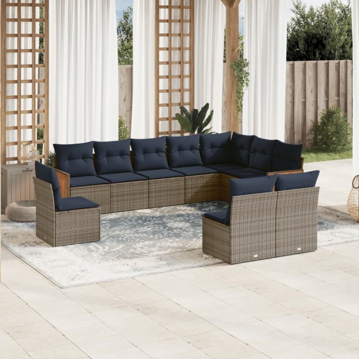 10-teiliges Gartensofa-Set mit Kissen, grau, Polyrattan 10-teiliges Gartensofa-Set mit Kissen, grau, Polyrattan