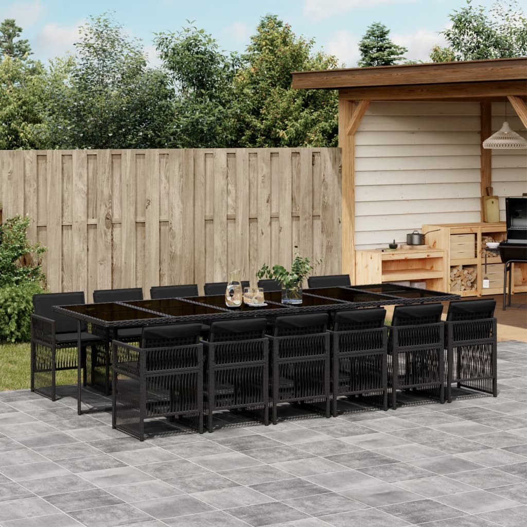 13-tlg. Garten-Essgruppe mit Kissen Schwarz Poly Rattan 13-tlg. Garten-Essgruppe mit Kissen Schwarz Poly Rattan
