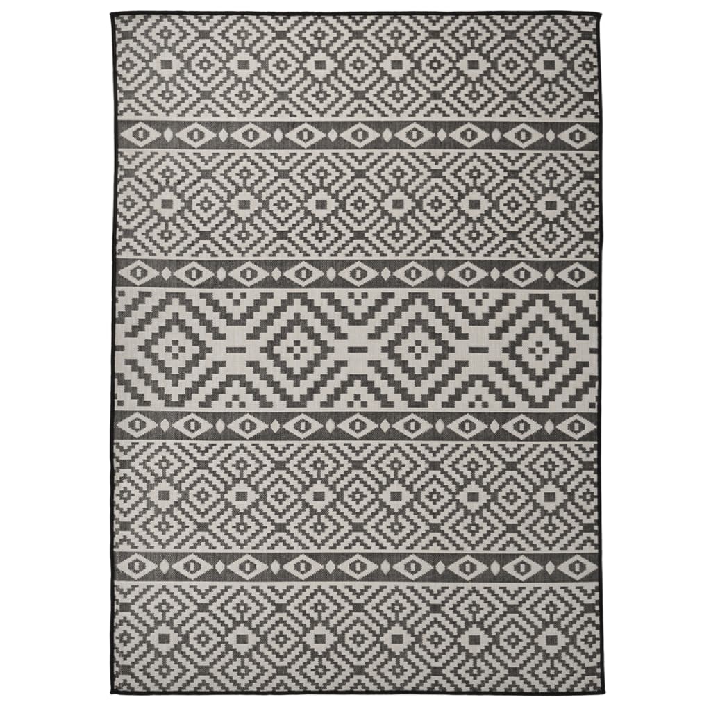 Outdoor-Teppich Flachgewebe 200x280 cm Schwarz Gestreift