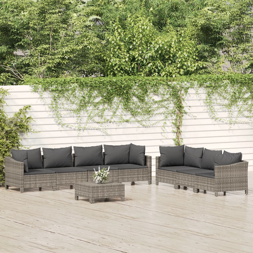 8-tlg. Garten-Lounge-Set mit Kissen Grau Poly Rattan 8-tlg. Garten-Lounge-Set mit Kissen Grau Poly Rattan