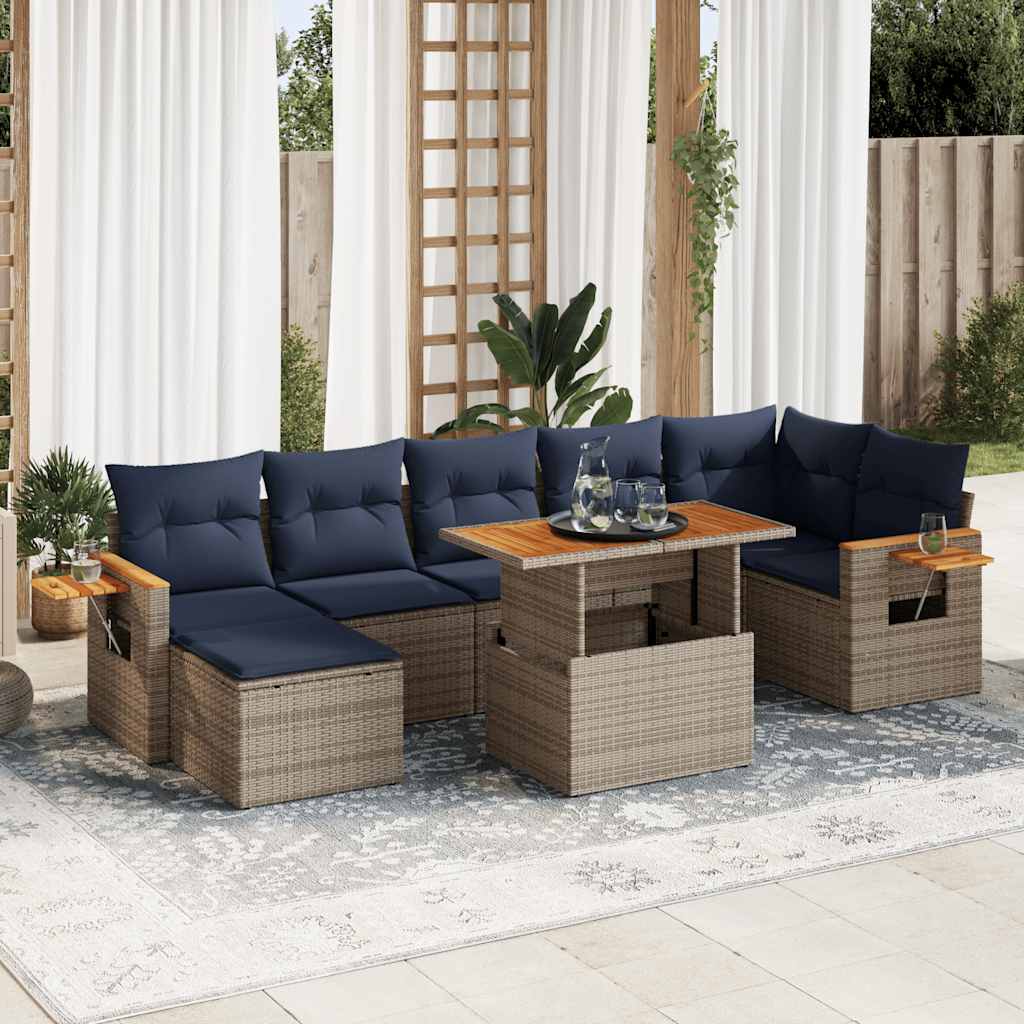 8-tlg. Garten-Sofagarnitur mit Kissen Braun Poly Rattan Akazie 8-tlg. Garten-Sofagarnitur mit Kissen Braun Poly Rattan Akazie
