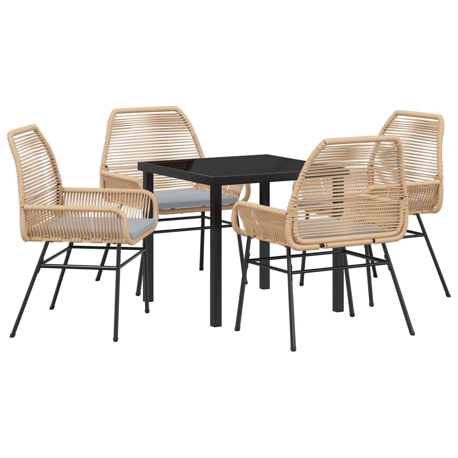5-teiliges Garten-Essset mit Kissen Braun Poly-Rattan