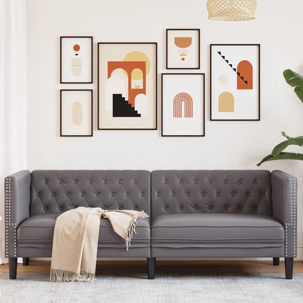 Chesterfield-Sofa 3-Sitzer Grau Kunstleder Chesterfield-Sofa 3-Sitzer Grau Kunstleder