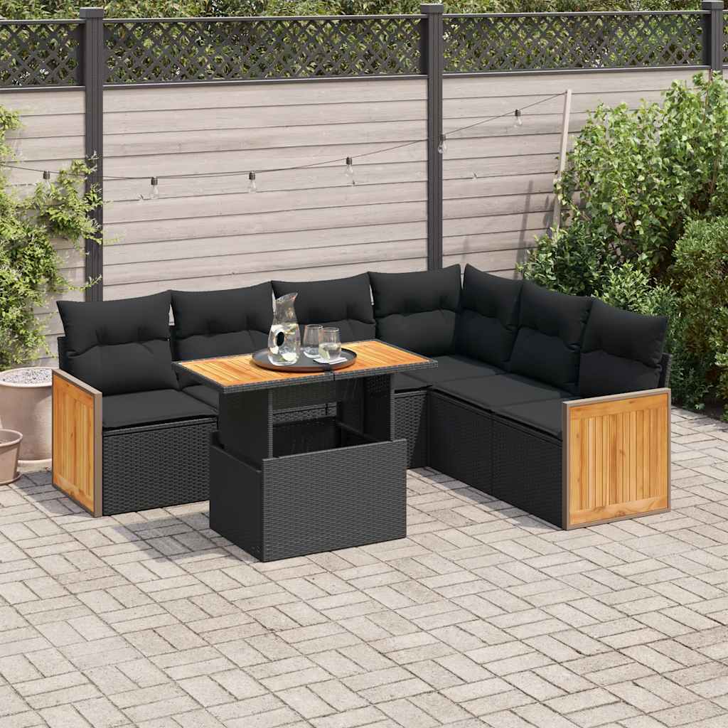 7-tlg. Garten-Sofagarnitur mit Kissen Schwarz Poly Rattan 7-tlg. Garten-Sofagarnitur mit Kissen Schwarz Poly Rattan