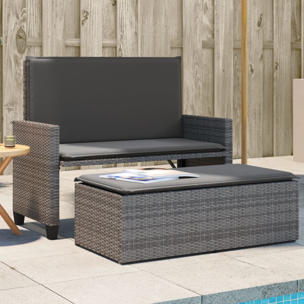 Gartenbank mit Kissen und Hocker Grau Poly Rattan Gartenbank mit Kissen und Hocker Grau Poly Rattan