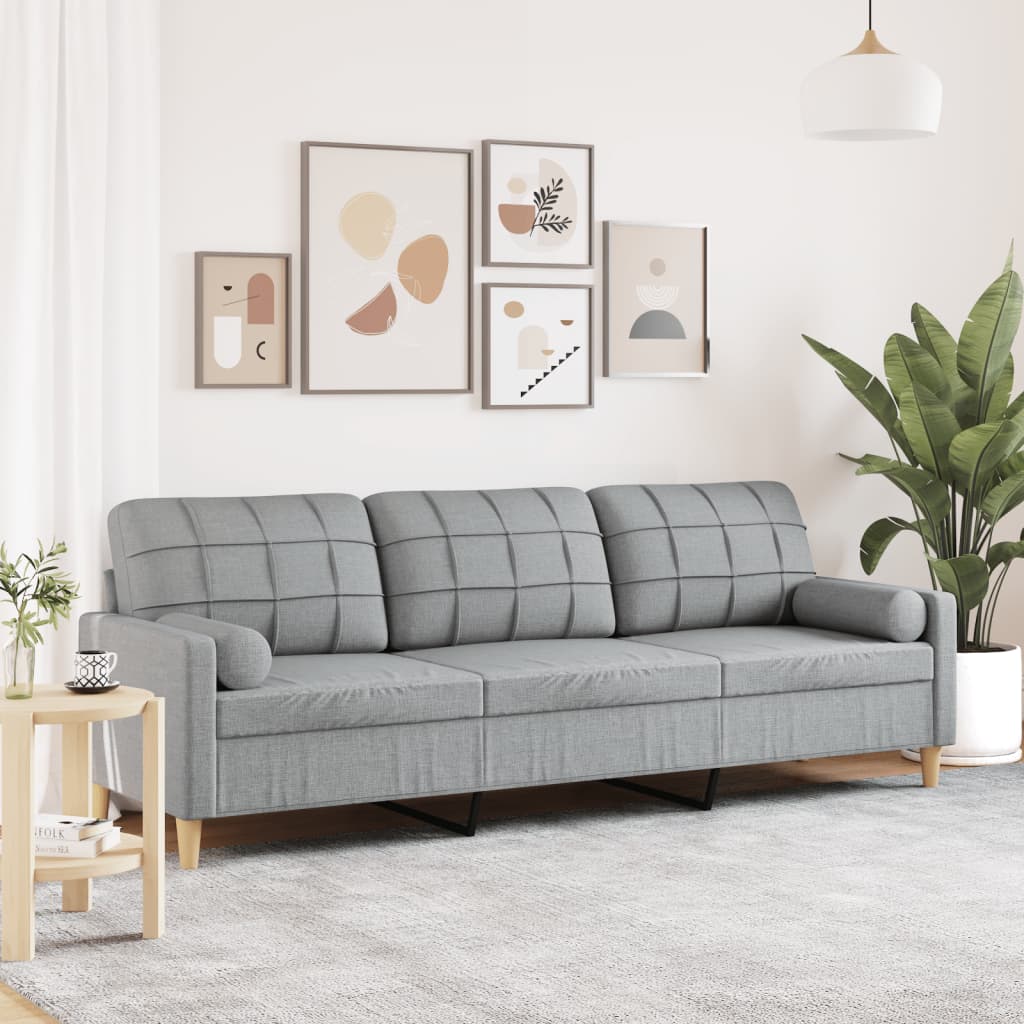 Sofa 3-Sitzer mit Zierkissen Hellgrau 210 cm Stoff Sofa 3-Sitzer mit Zierkissen Hellgrau 210 cm Stoff