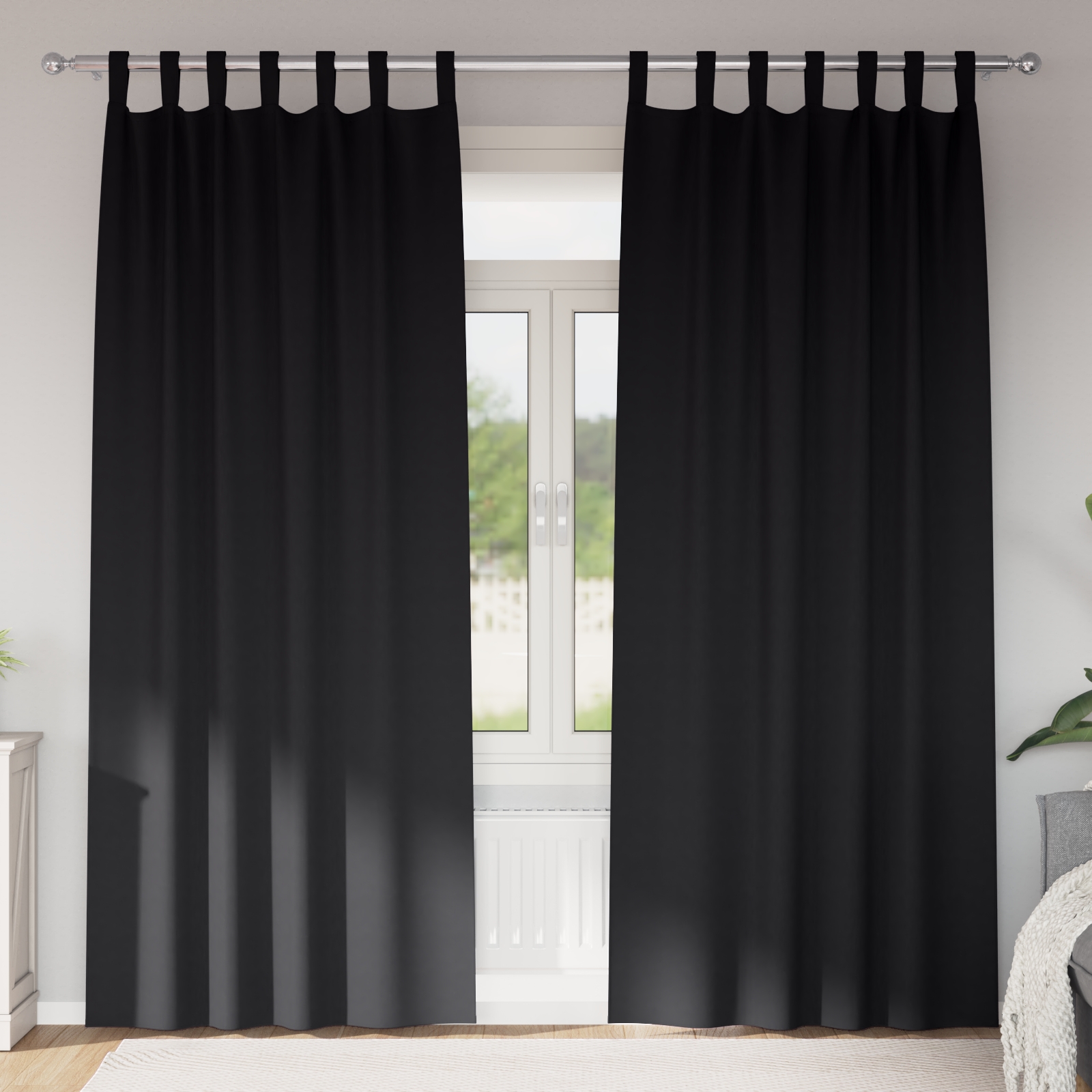 Vorhänge mit Vorhängen 2 pcs Schwarz 245 x 140 cm Polyester