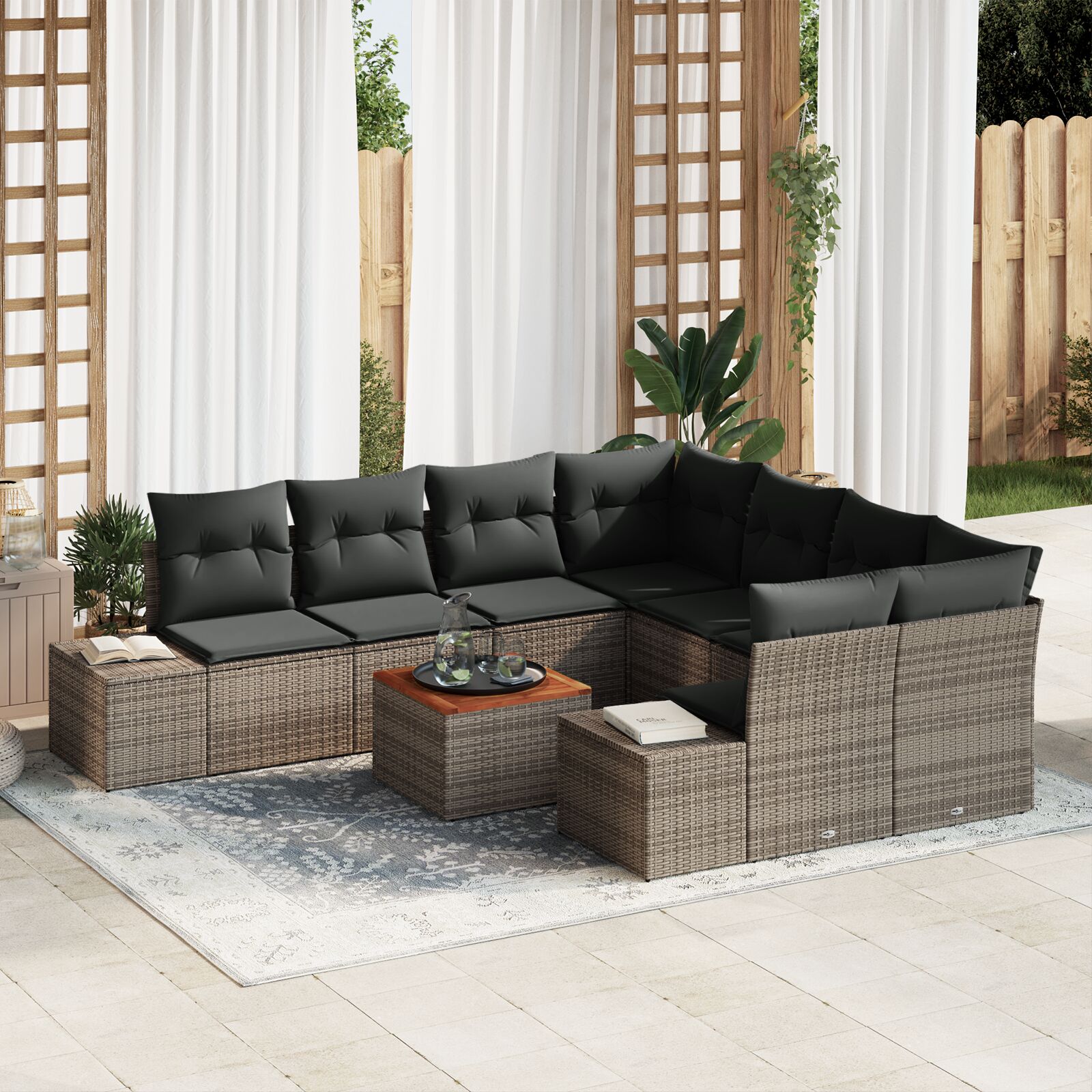 Garten Sofa Set 9-teilig Grau Poly Rattan Garten Sofa Set Garten Sofa Set 9-teilig Grau Poly Rattan Garten Sofa Set