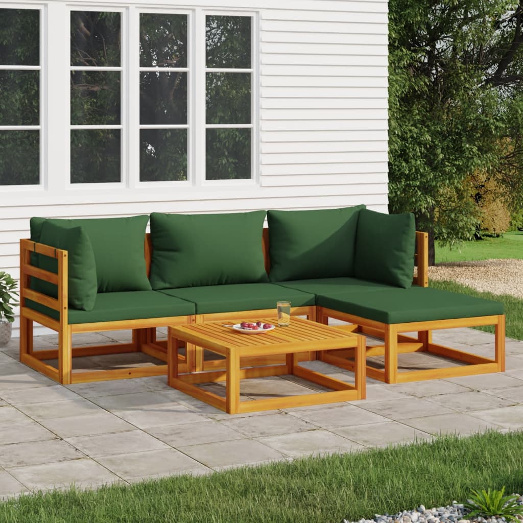 5-tlg. Garten-Lounge-Set mit Grünen Kissen Massivholz 5-tlg. Garten-Lounge-Set mit Grünen Kissen Massivholz