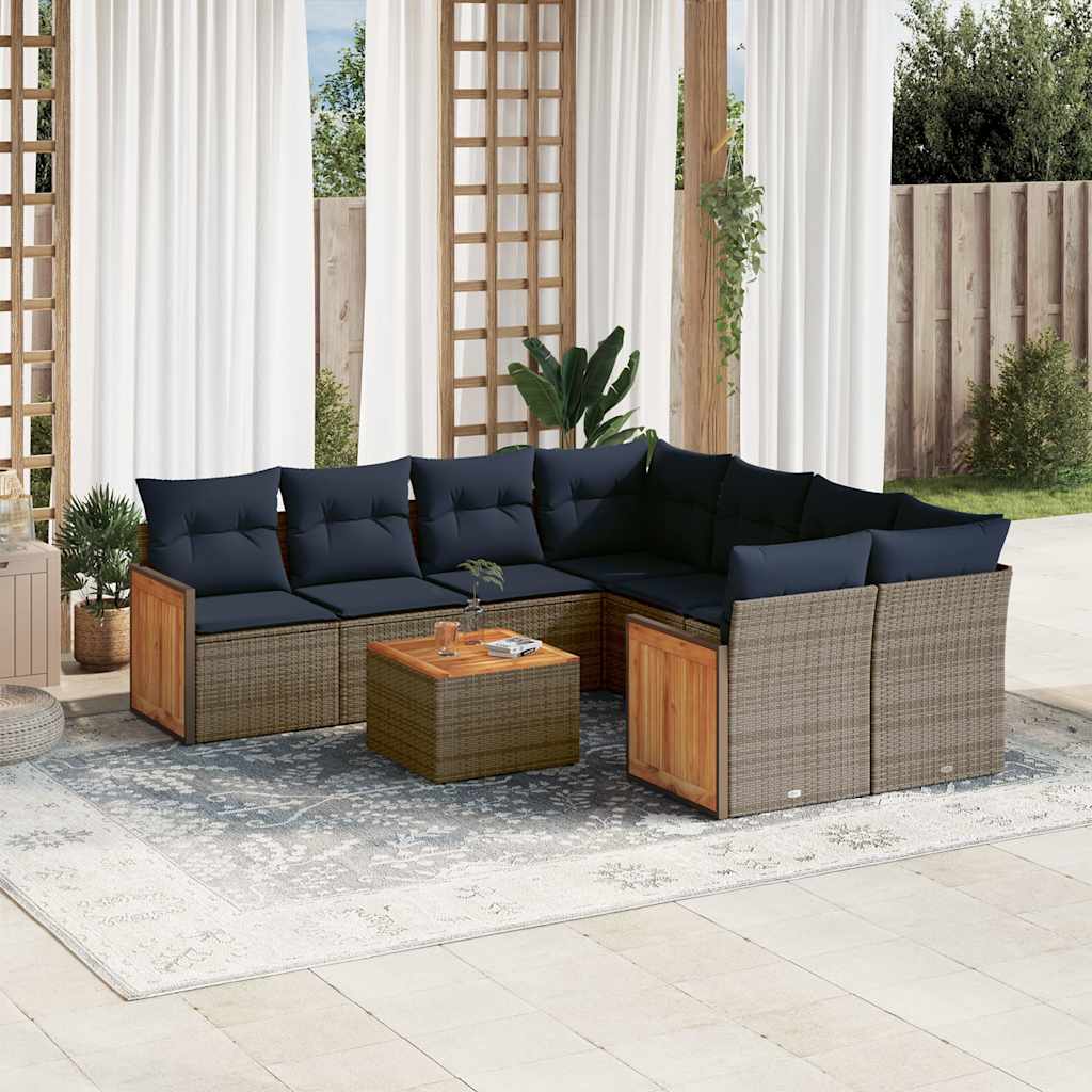 9-teiliges Gartensofa-Set mit Kissen, grau, Polyrattan 9-teiliges Gartensofa-Set mit Kissen, grau, Polyrattan