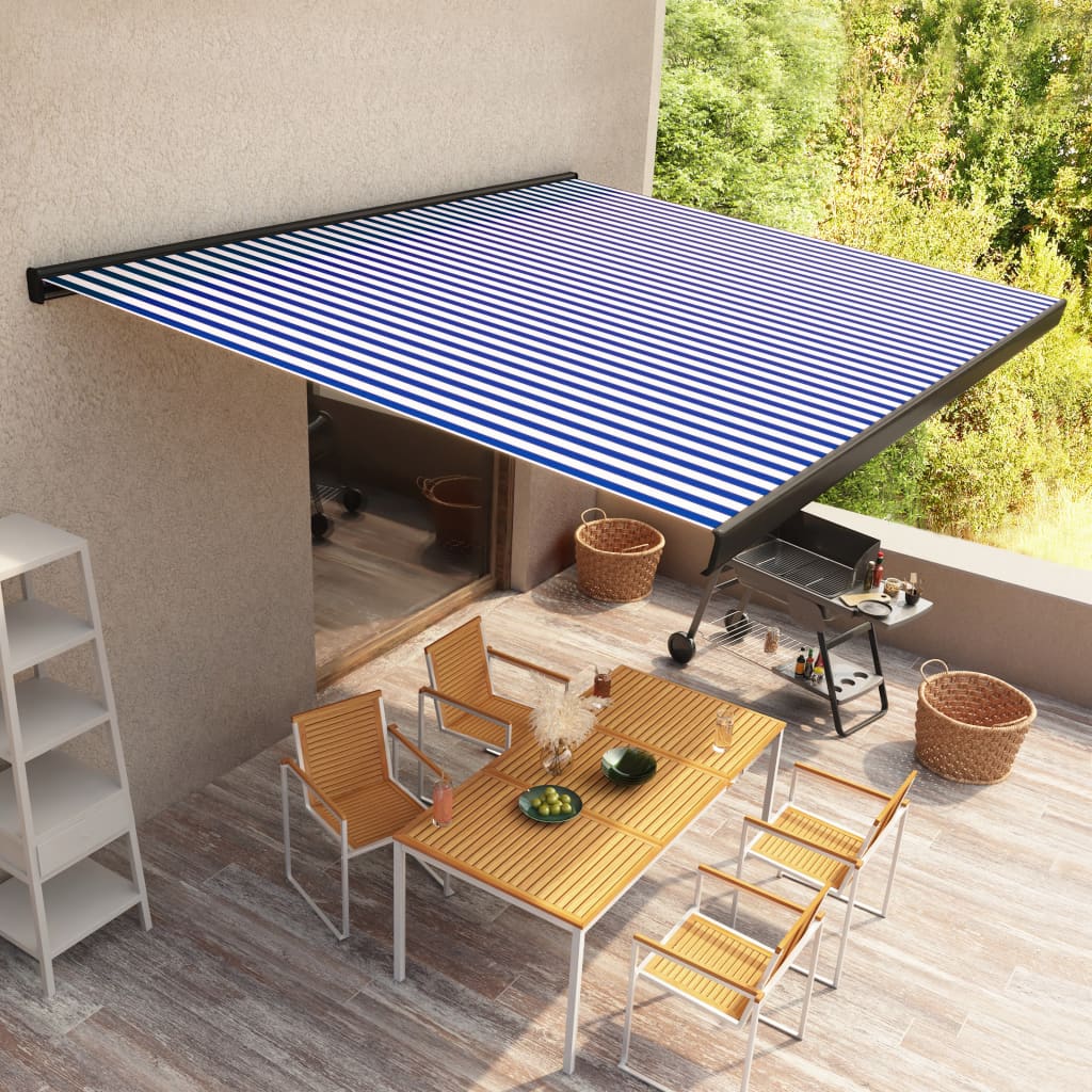 Motorisierte Kassetten-Markise 350x250 cm Blau und Weiß