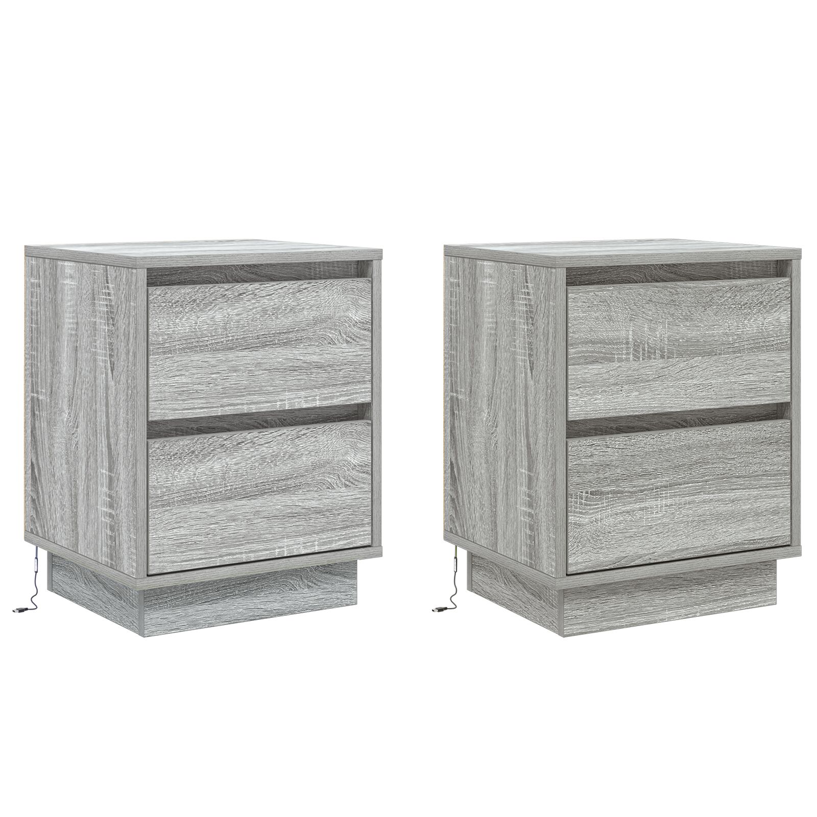 Nachttische mit LED Lichtern 2 Stk Grau Sonoma 39x34.5x50 cm