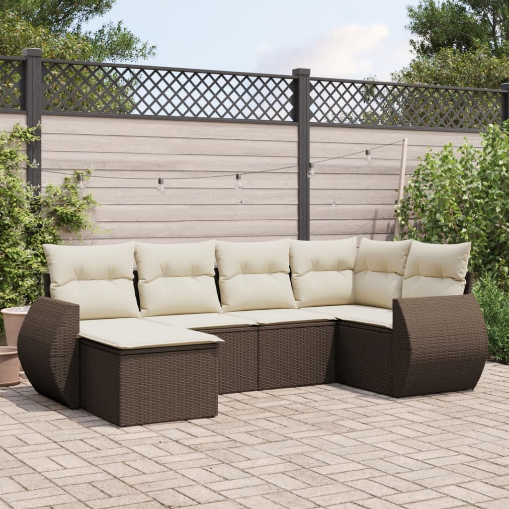 6-tlg. Garten-Sofagarnitur mit Kissen Braun Poly Rattan 6-tlg. Garten-Sofagarnitur mit Kissen Braun Poly Rattan