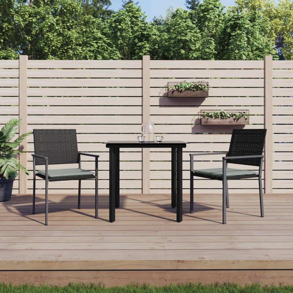 3-tlg. Garten-Essgruppe mit Kissen Poly Rattan und Stahl 3-tlg. Garten-Essgruppe mit Kissen Poly Rattan und Stahl