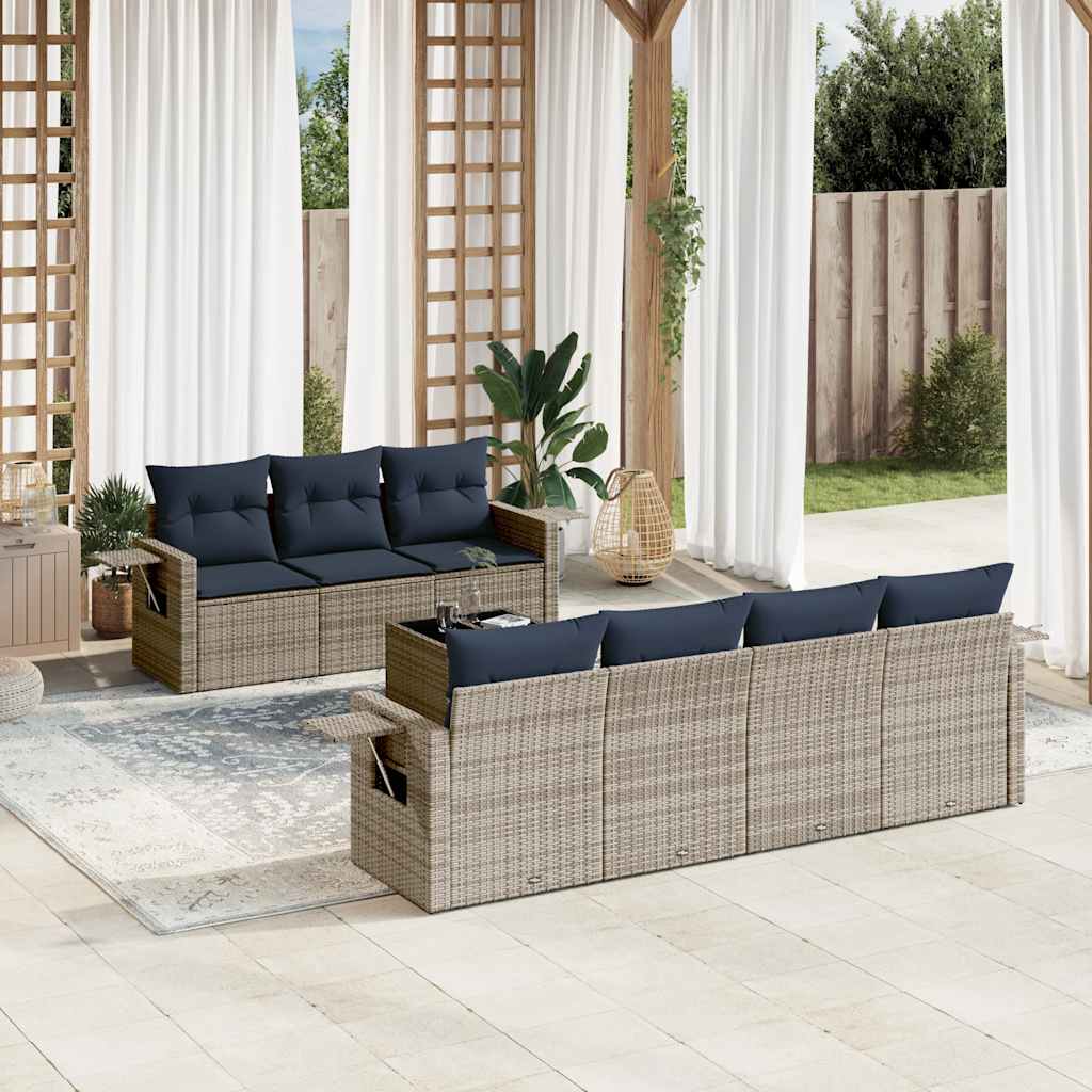 8-teiliges Gartensofa-Set mit Kissen, grau, Polyrattan
